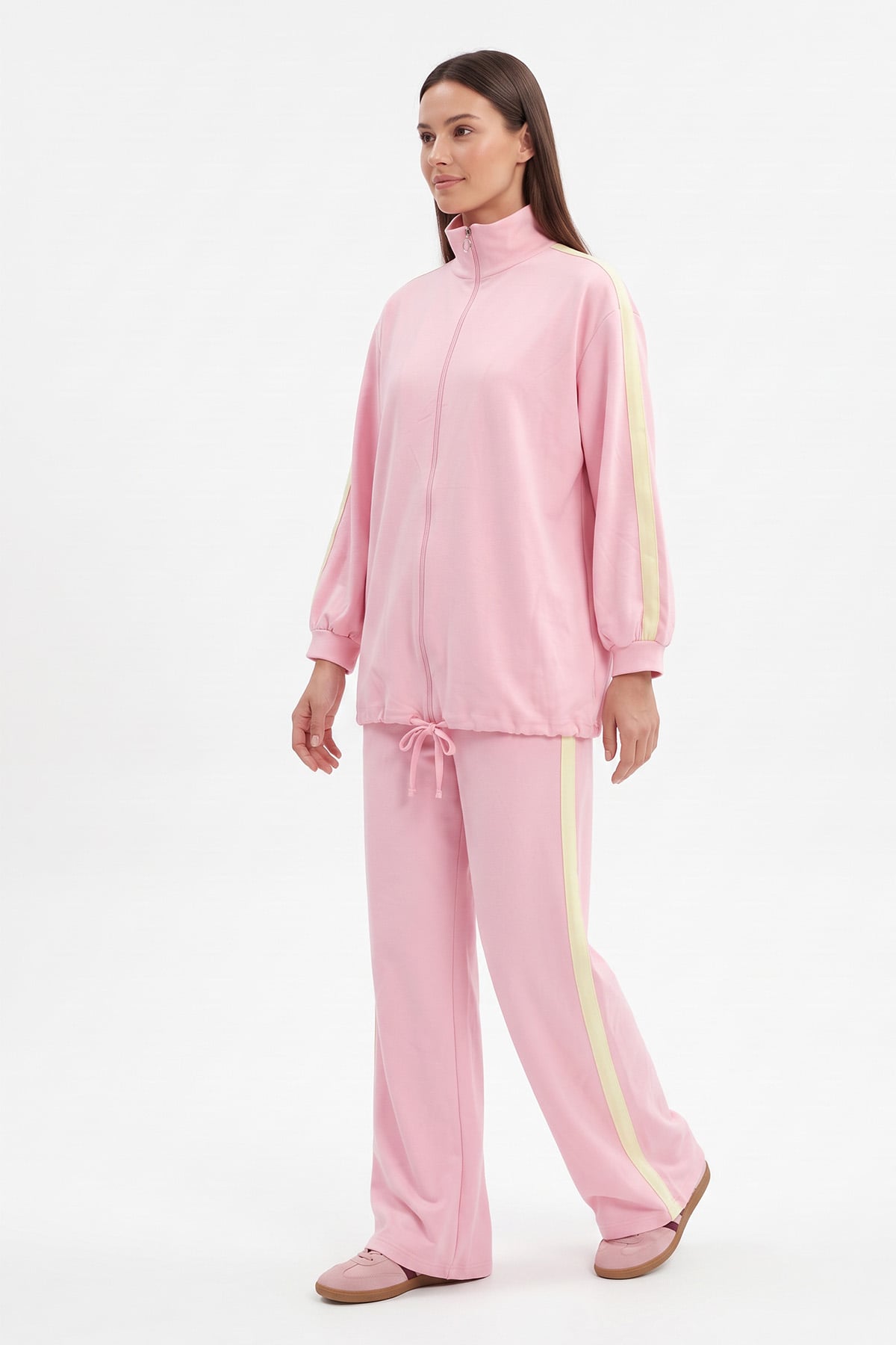 Dik Yaka Şeritli Takım 24282 - PEMBE | zenne.com 