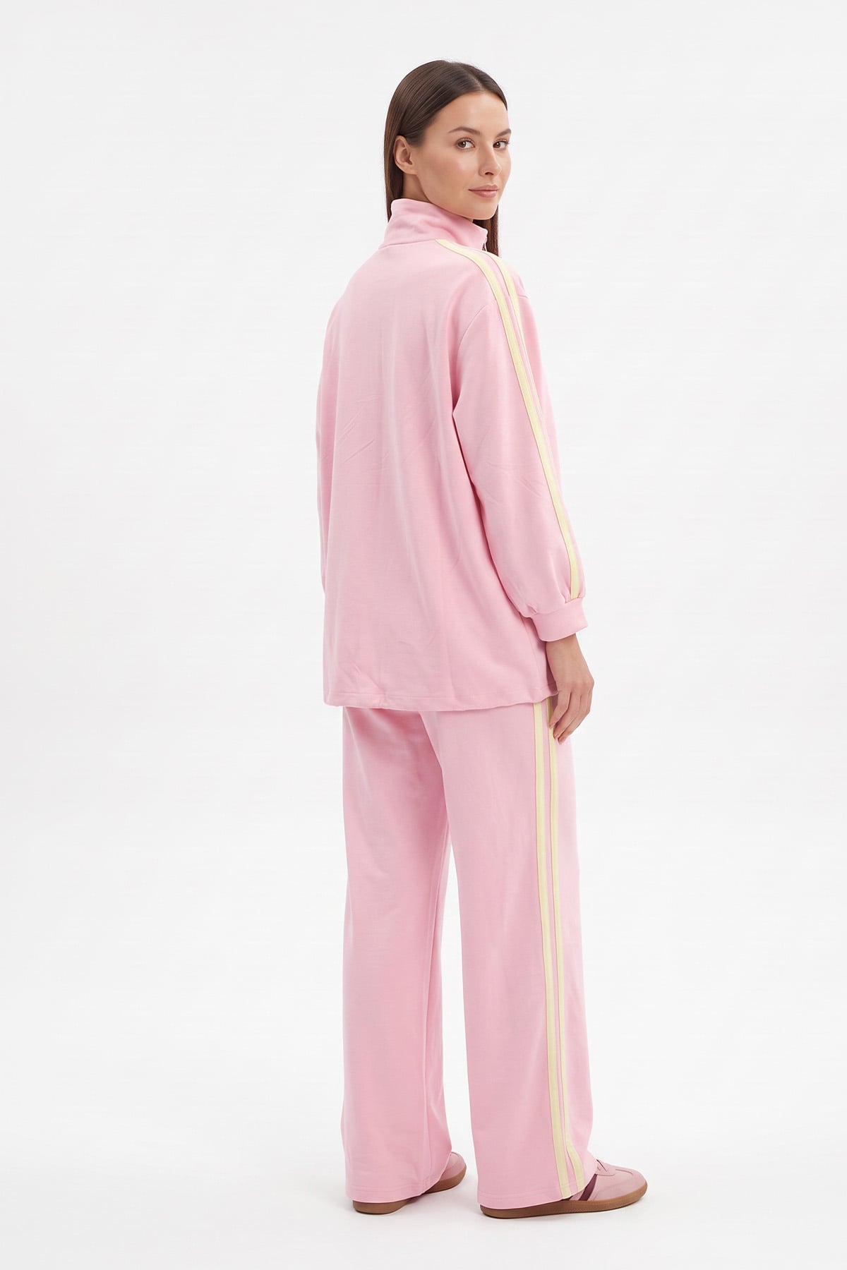 Dik Yaka Şeritli Takım 24282 - PEMBE | zenne.com 