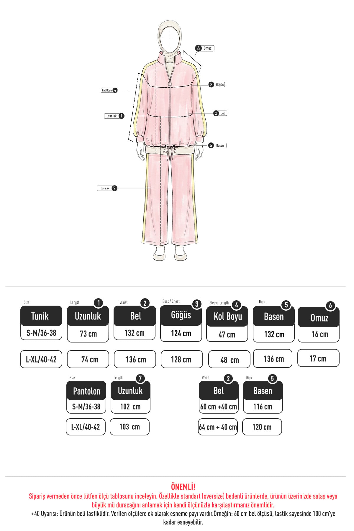 Dik Yaka Şeritli Takım 24282 - PEMBE | zenne.com 