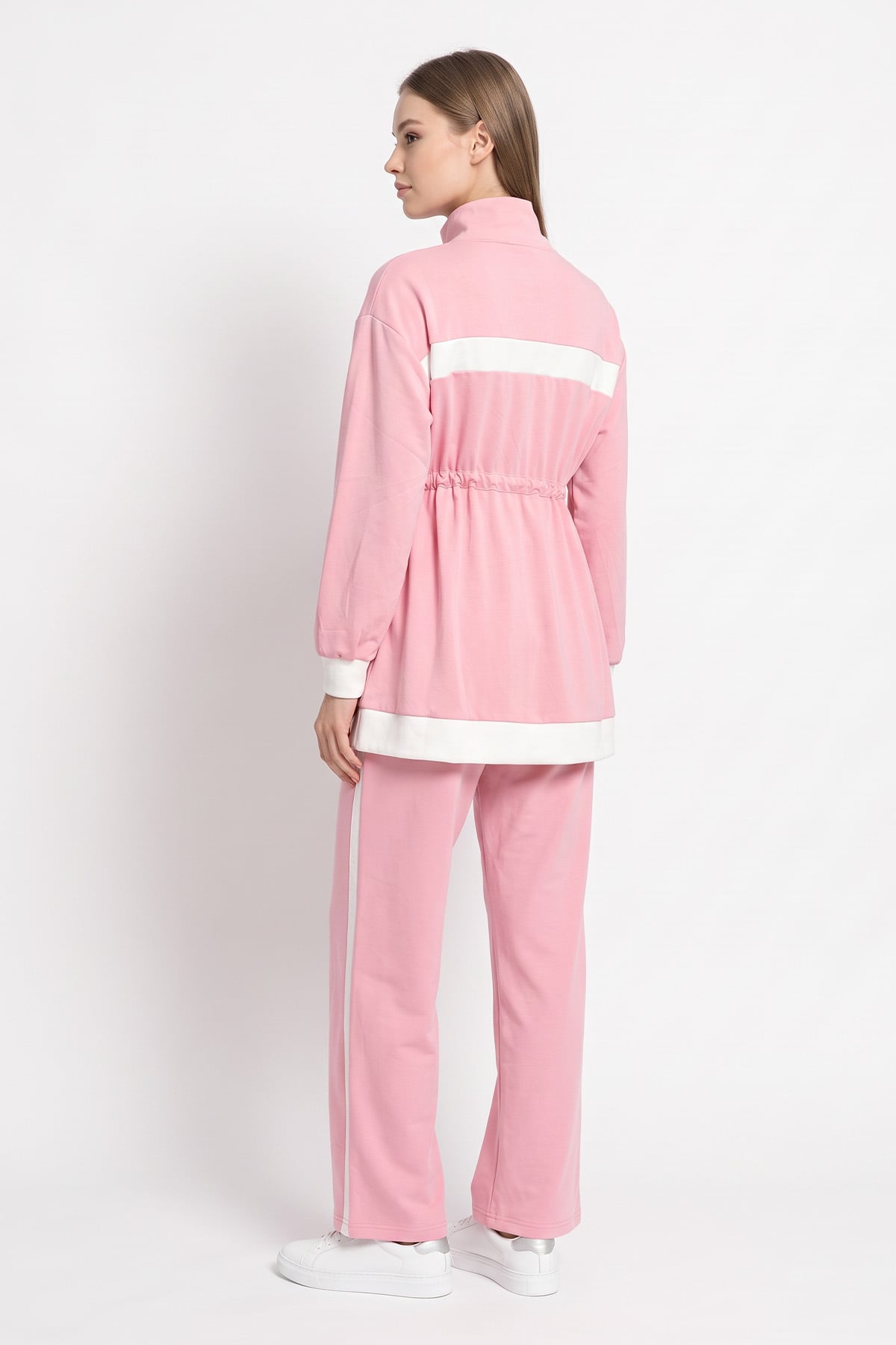 Şerit Detaylı Bel Büzgülü Takım 89140 - PEMBE  | zenne.com 