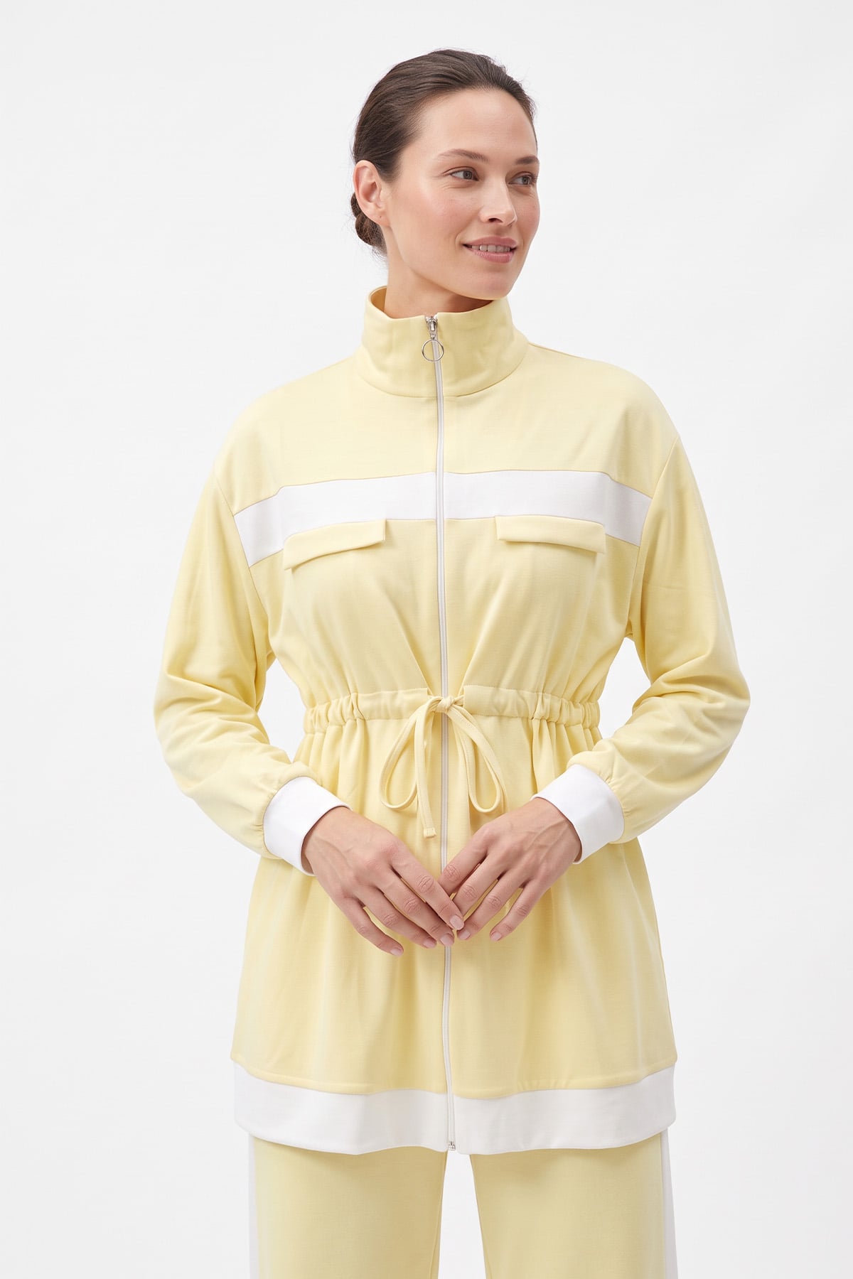 Şerit Detaylı Bel Büzgülü Takım 89140 - SARI | zenne.com 