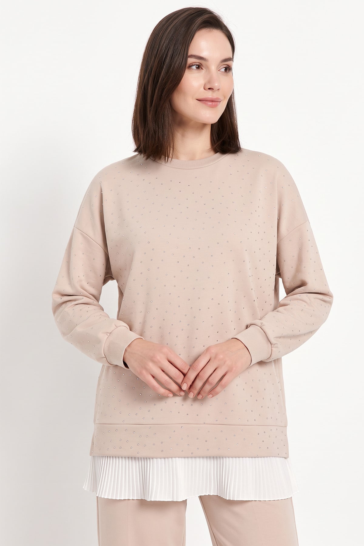 Şifon Garnili Taşlı Takım 4572 - BEJ | zenne.com 