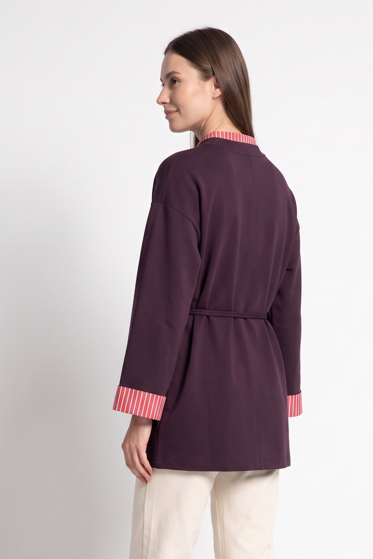 Yaka Kol Çizgili Bağcıklı Tunik 1722 - MÜRDÜM | zenne.com 
