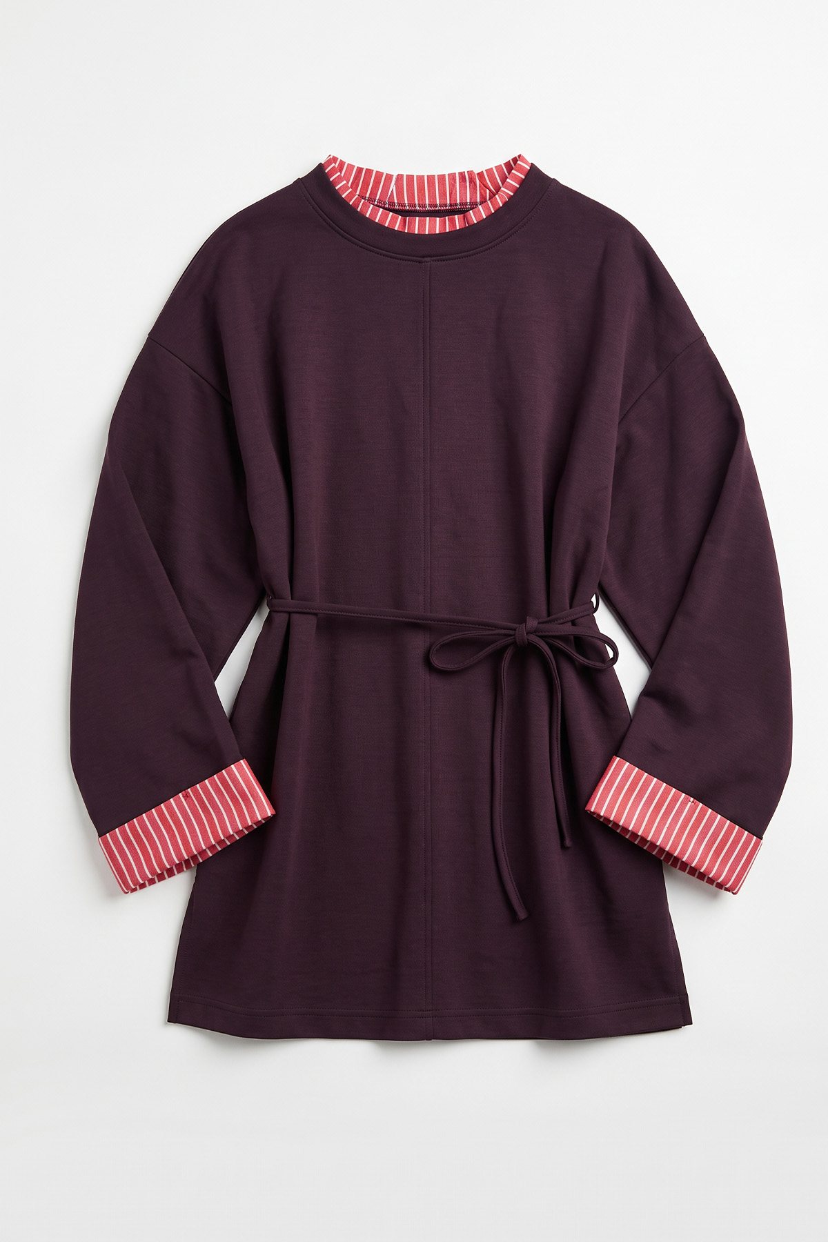 Yaka Kol Çizgili Bağcıklı Tunik 1722 - MÜRDÜM | zenne.com 
