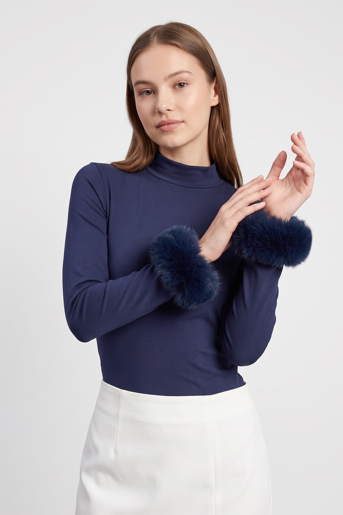Kolu Kürklü Bluz 4593 - LACİVERT | zenne.com 