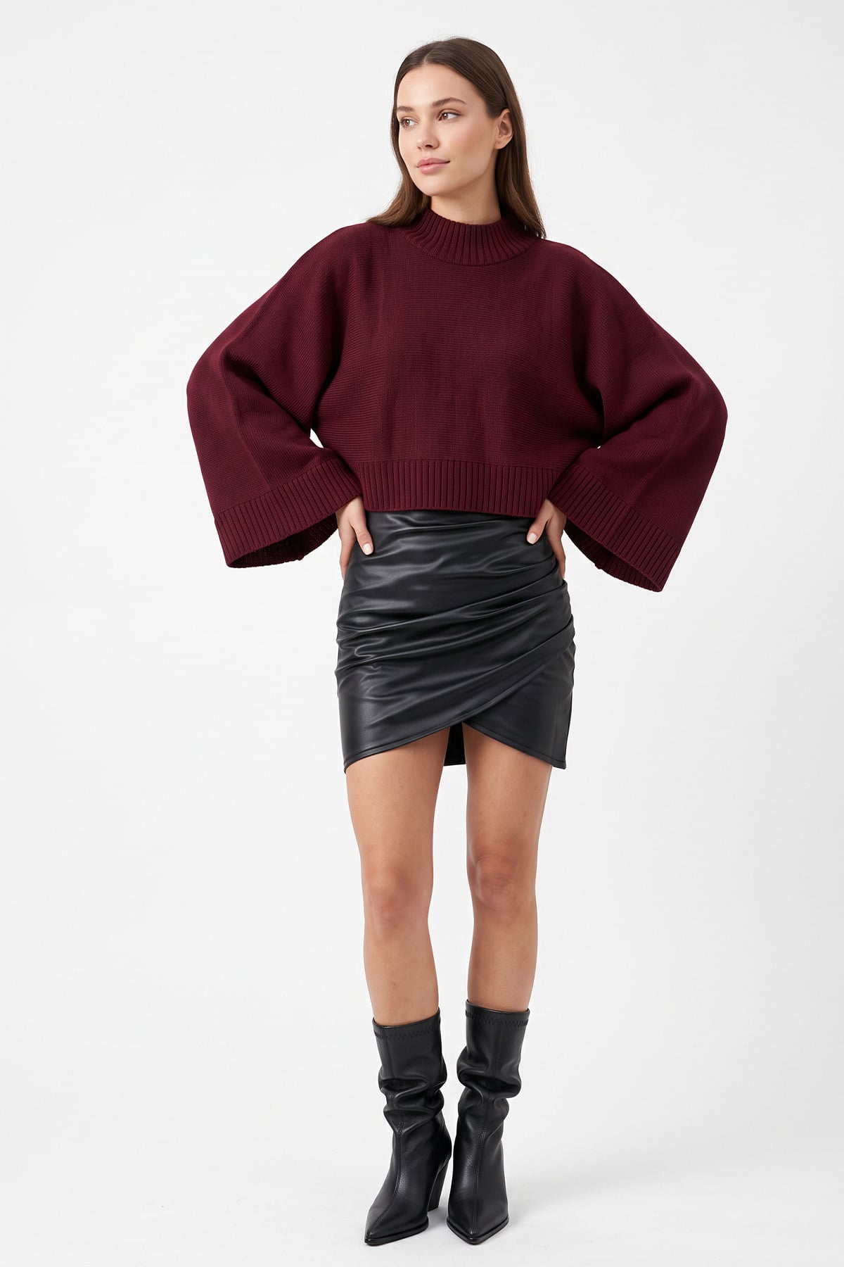 Yarasa Kol Triko Kazak T2619 - BORDO | zenne.com 