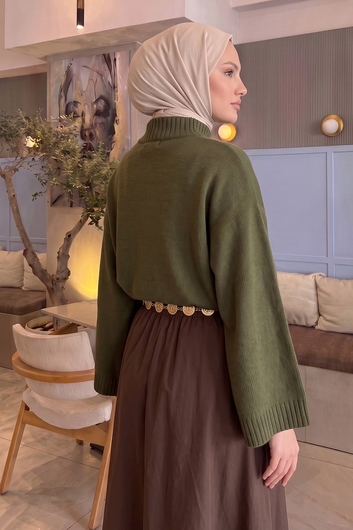Yarasa Kol Triko Kazak T2619 - HAKİ | zenne.com 