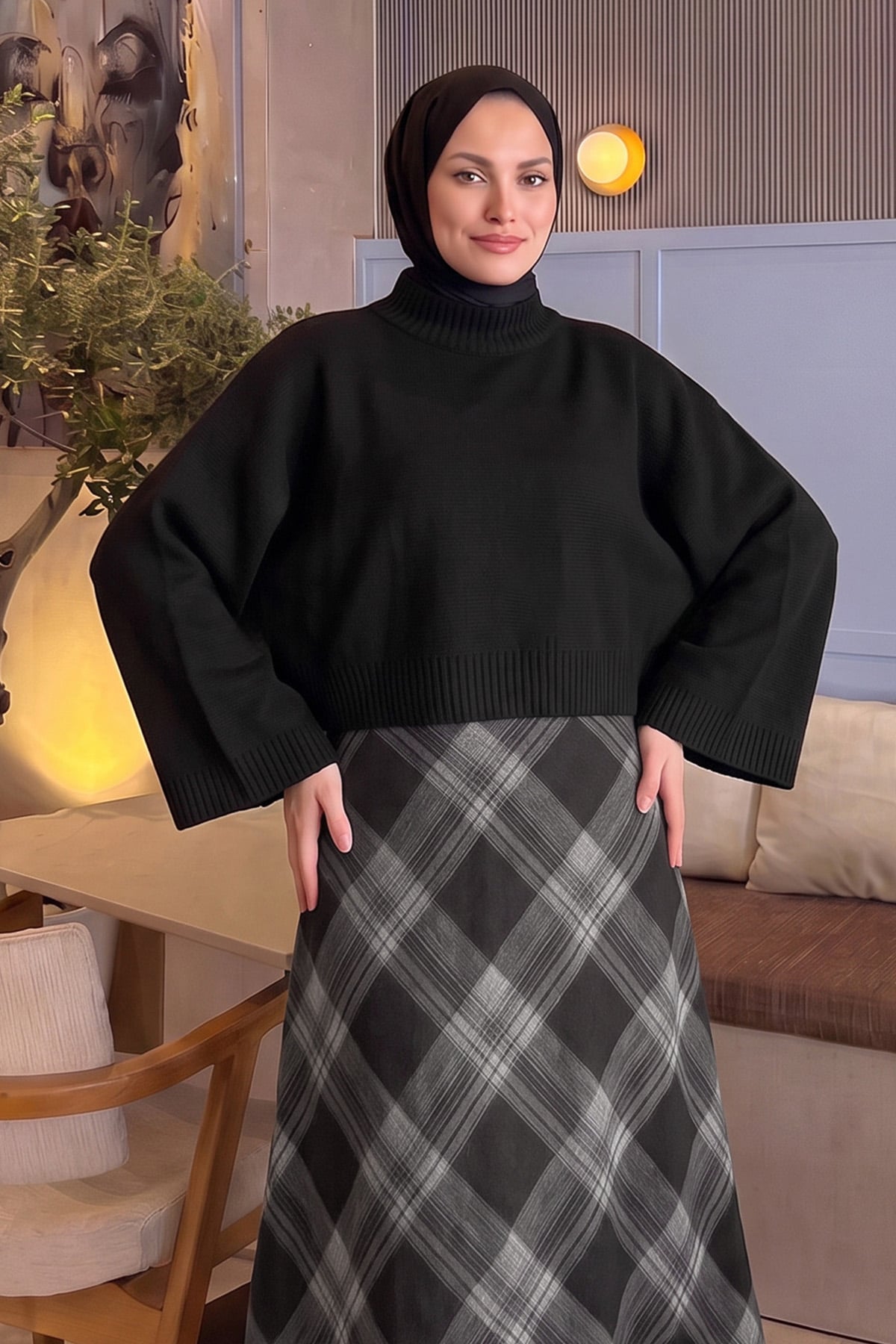 Yarasa Kol Triko Kazak T2619 - SİYAH | zenne.com 