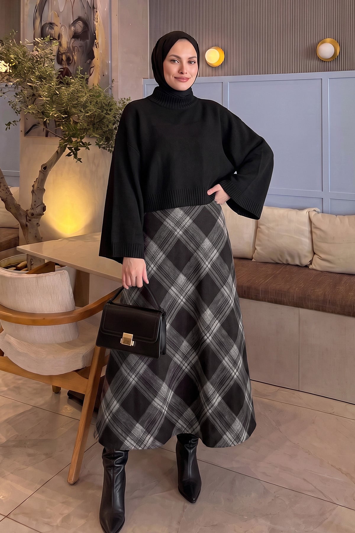 Yarasa Kol Triko Kazak T2619 - SİYAH | zenne.com 