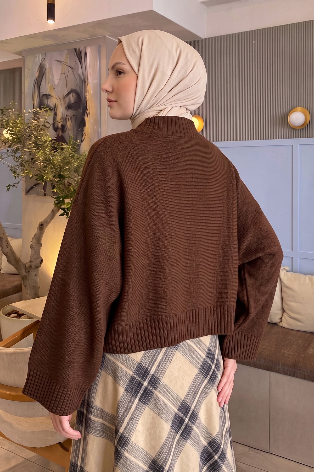 Yarasa Kol Triko Kazak T2619 - KAHVE | zenne.com 