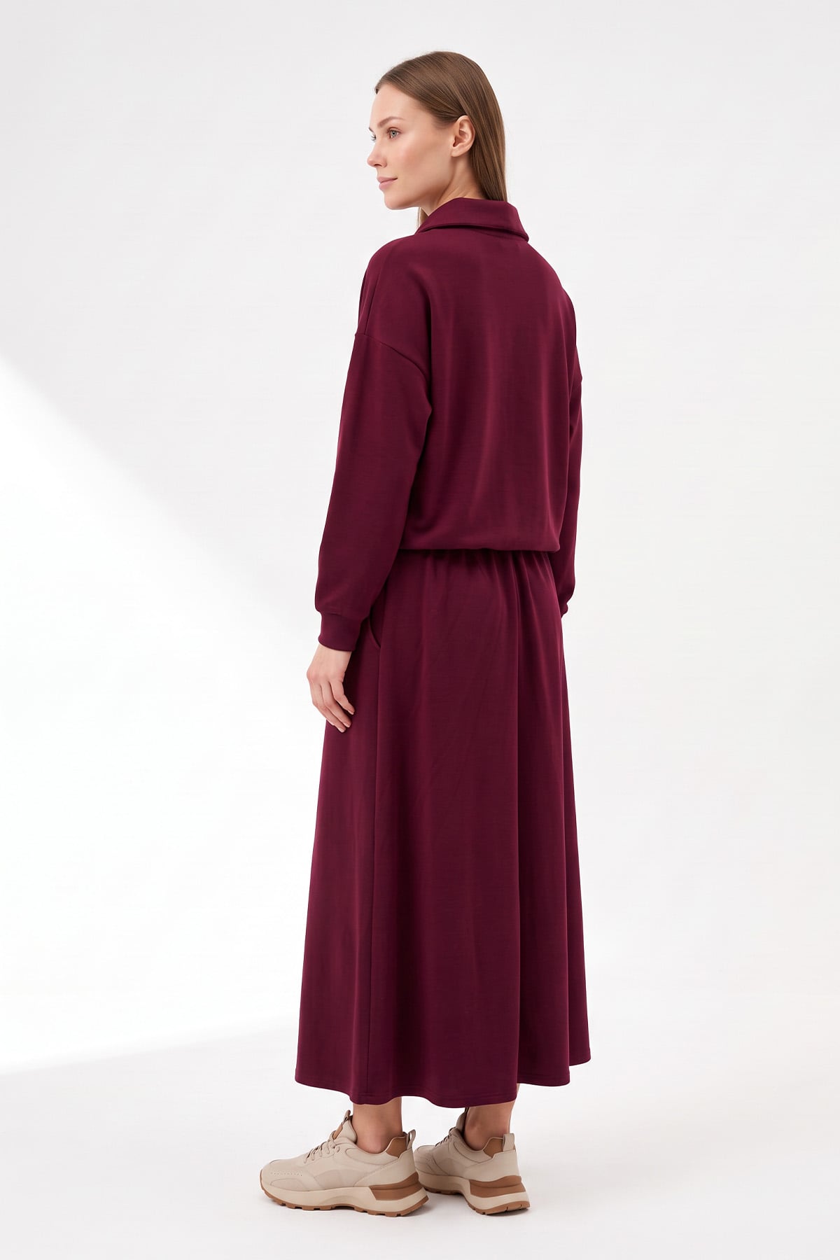 Dik Yaka Etekli Takım 202721 - BORDO | zenne.com 