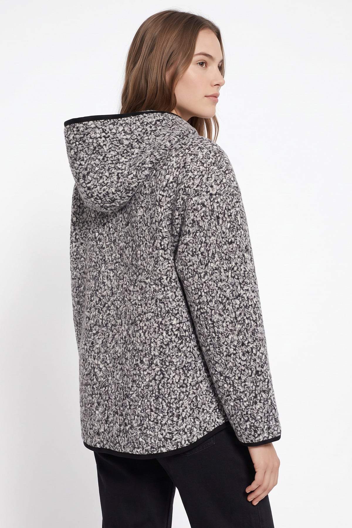 Kapüşonlu Peluş Ceket 1173 - SİYAH | zenne.com 