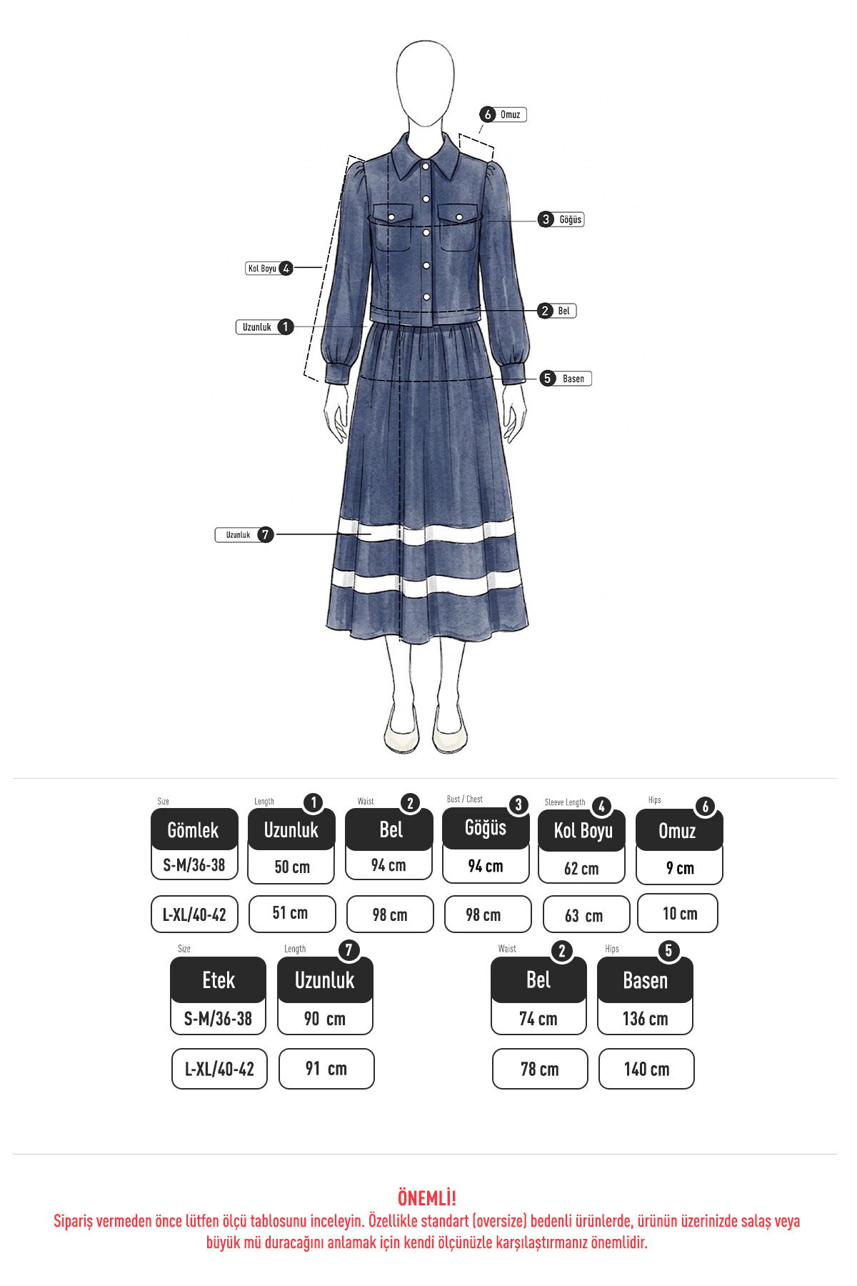 Şeritli Etekli Takım 2062 - LACİVERT | zenne.com 