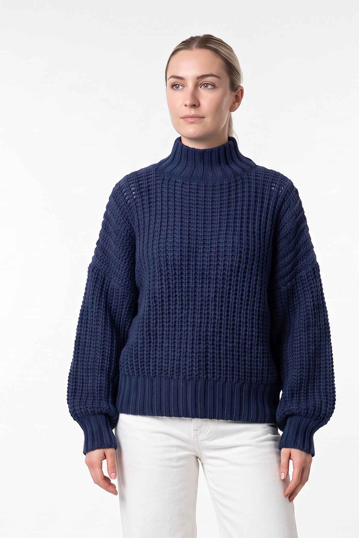 Örgü Detay Triko Kazak T2627 - LACİVERT | zenne.com 