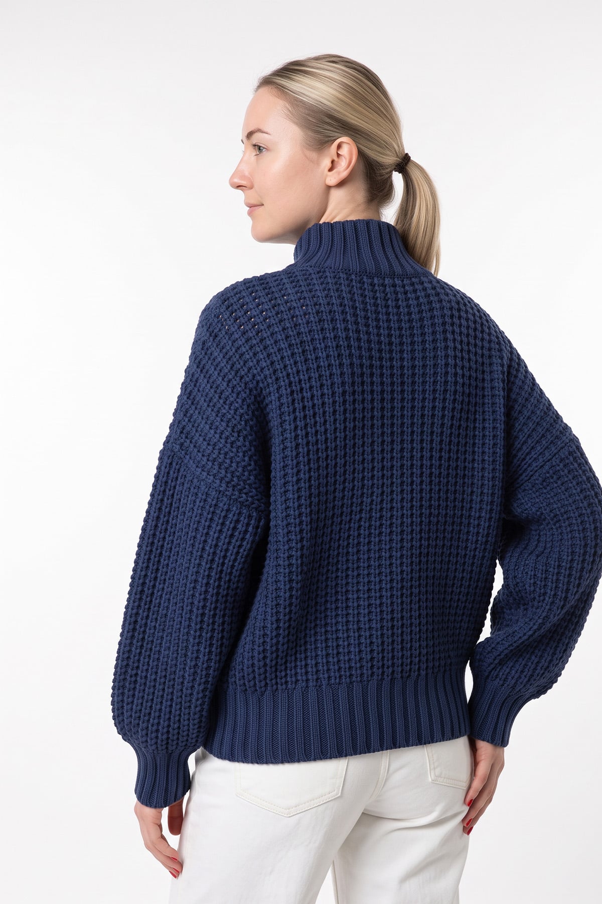Örgü Detay Triko Kazak T2627 - LACİVERT | zenne.com 