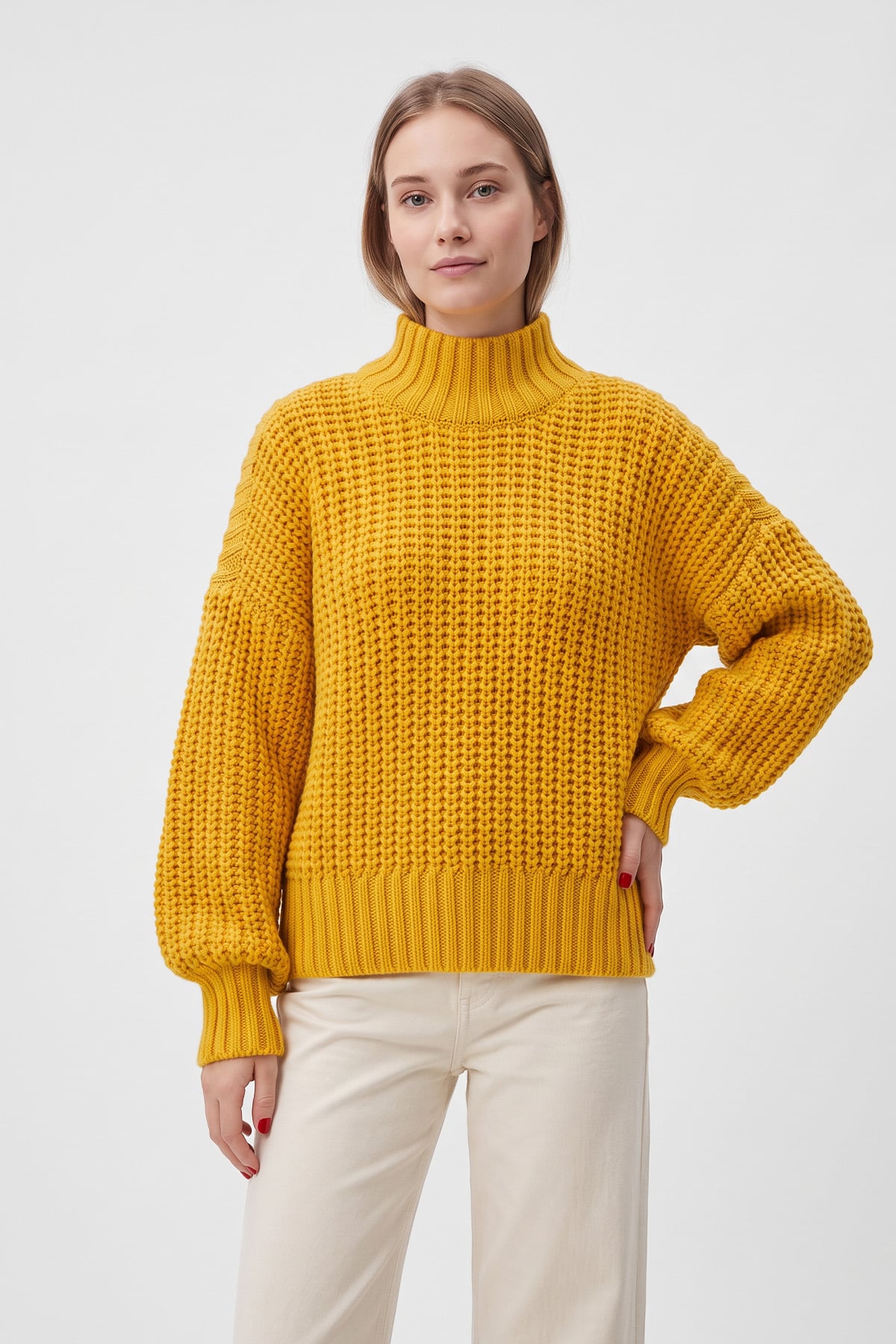Örgü Detay Triko Kazak T2627 - SARI | zenne.com 