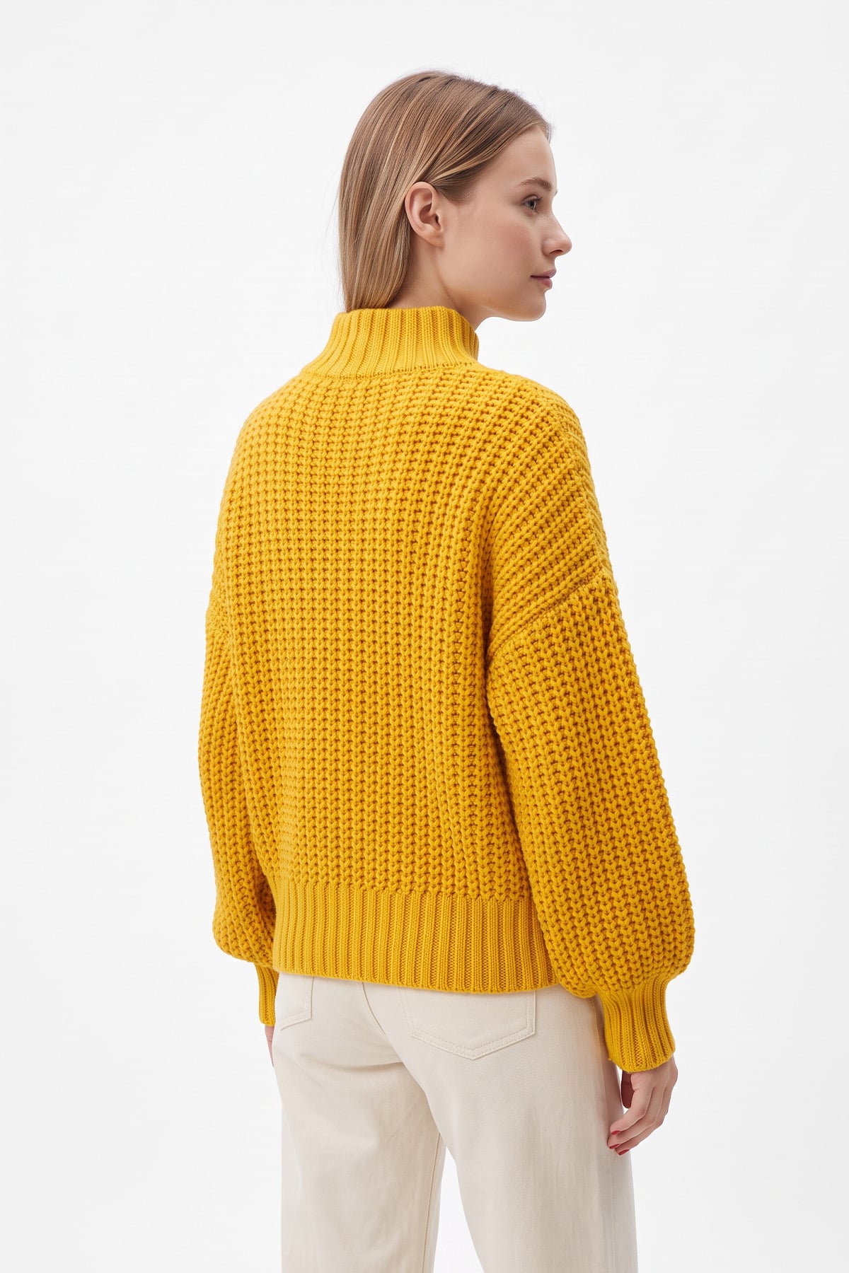Örgü Detay Triko Kazak T2627 - SARI | zenne.com 