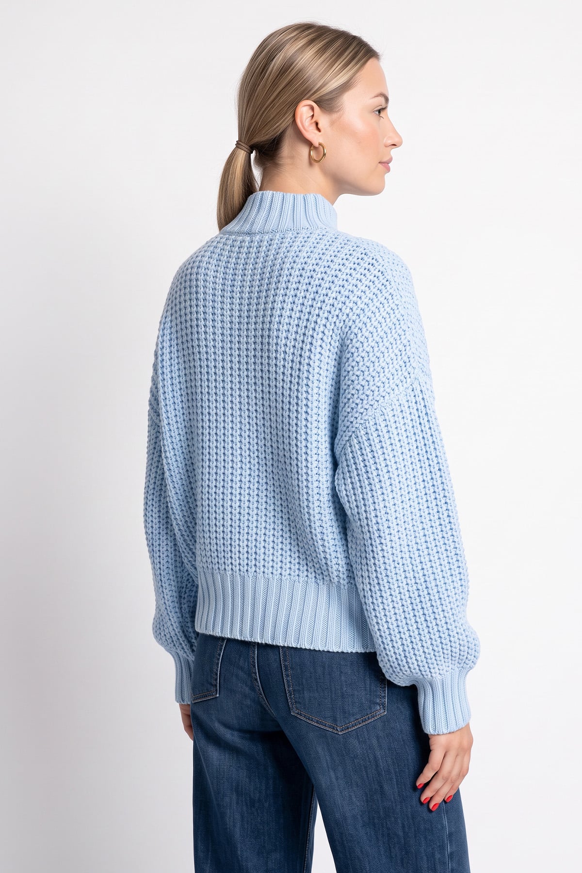 Örgü Detay Triko Kazak T2627 - BEBE MAVİSİ | zenne.com 