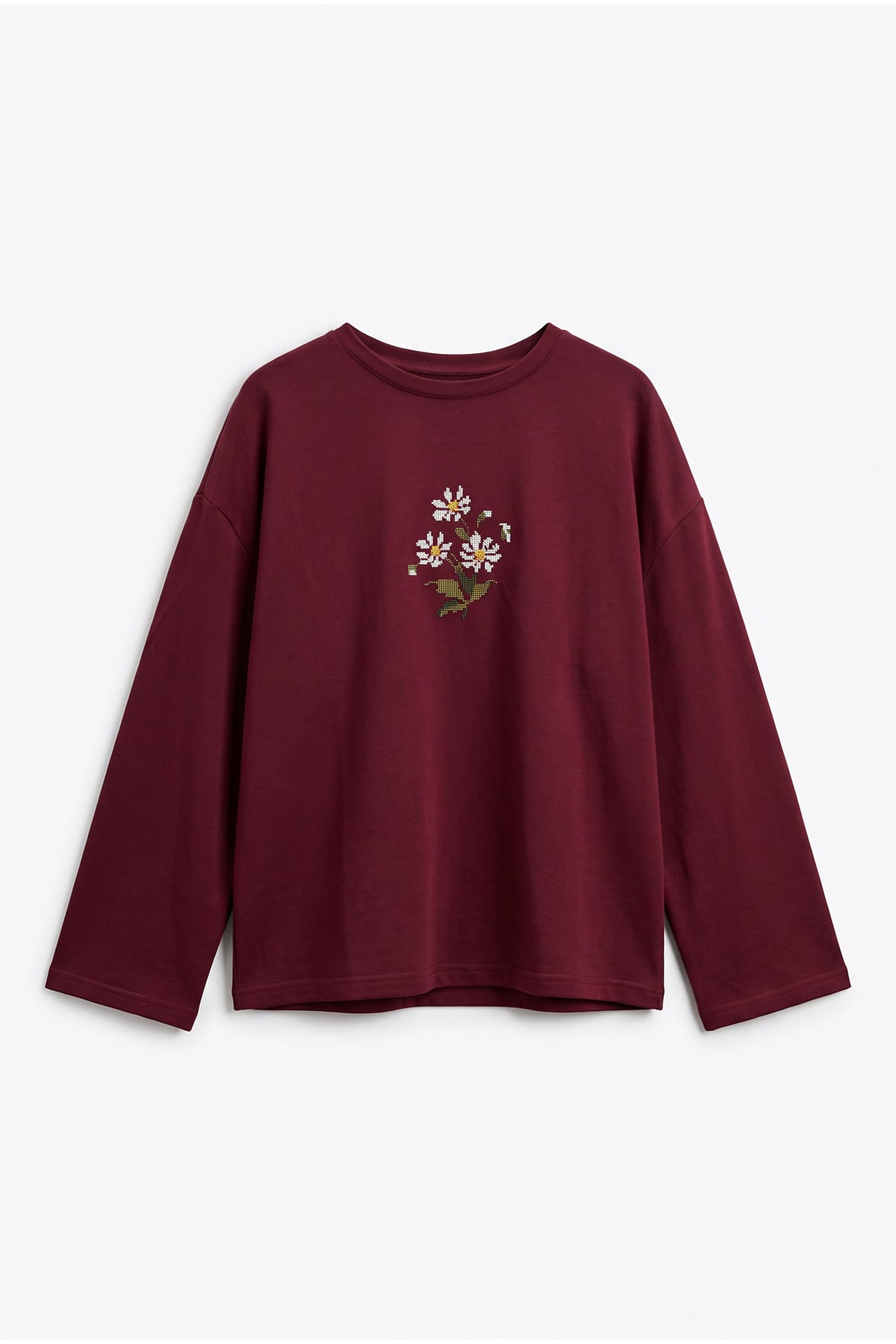 Papatya Nakışlı Tunik 13252 - BORDO | zenne.com 