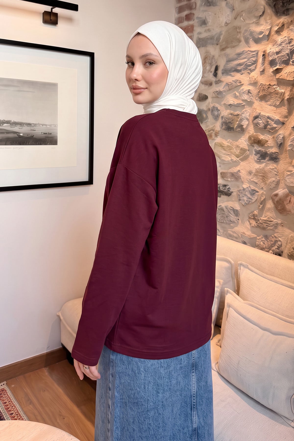 Papatya Nakışlı Tunik 13252 - BORDO | zenne.com 