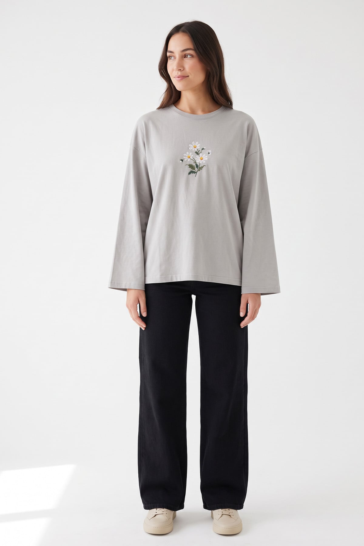 Papatya Nakışlı Tunik 13252 - GRİ | zenne.com 