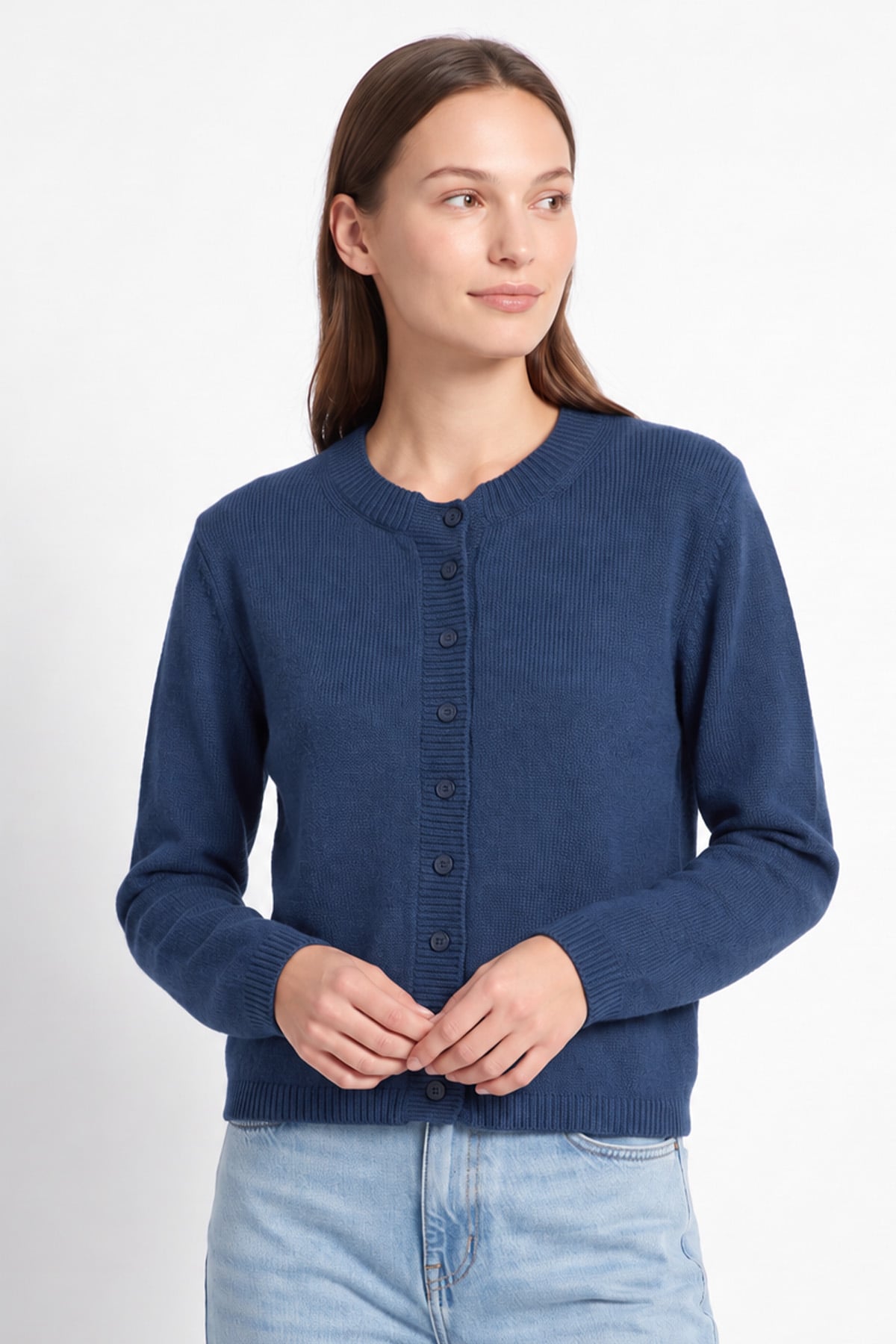 Bisiklet Yaka Triko Hırka T2631 - KOYU MAVİ  | zenne.com 