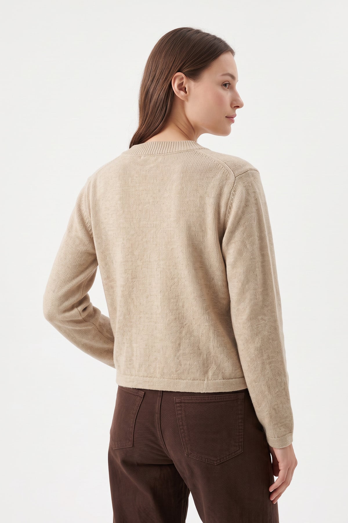 Bisiklet Yaka Triko Hırka T2631 - BEJ  | zenne.com 