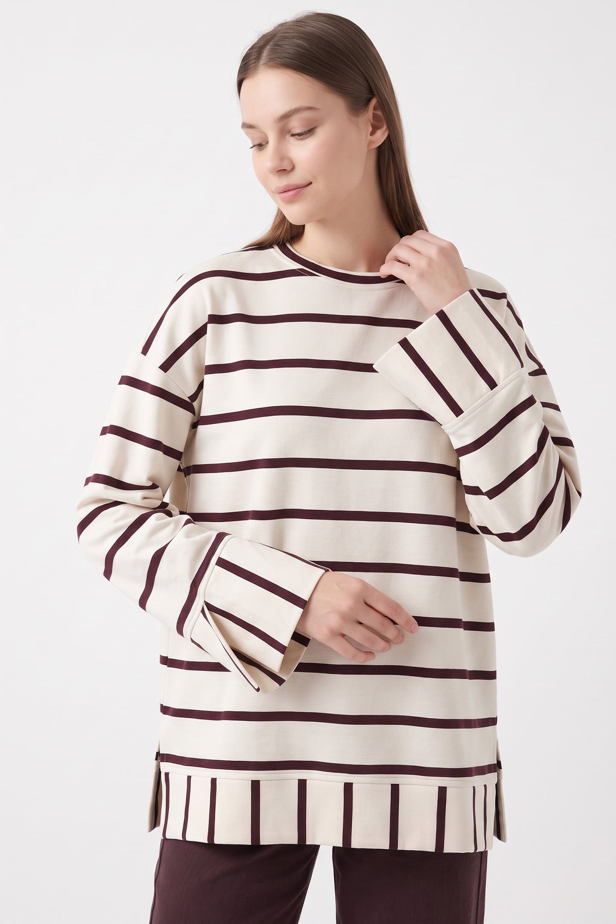 İnce Çizgili Tunik 202733 - MÜRDÜM | zenne.com 