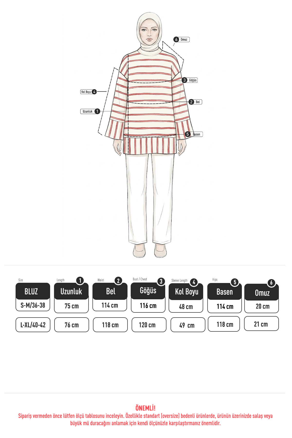 İnce Çizgili Tunik 202733 - KAHVE | zenne.com 