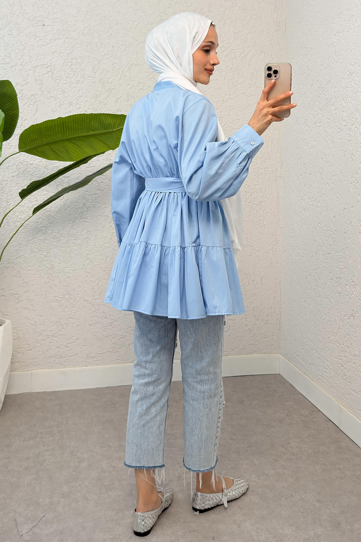 Kemer Detaylı Kat Kat Tunik 2140 - BEBE MAVİSİ |  