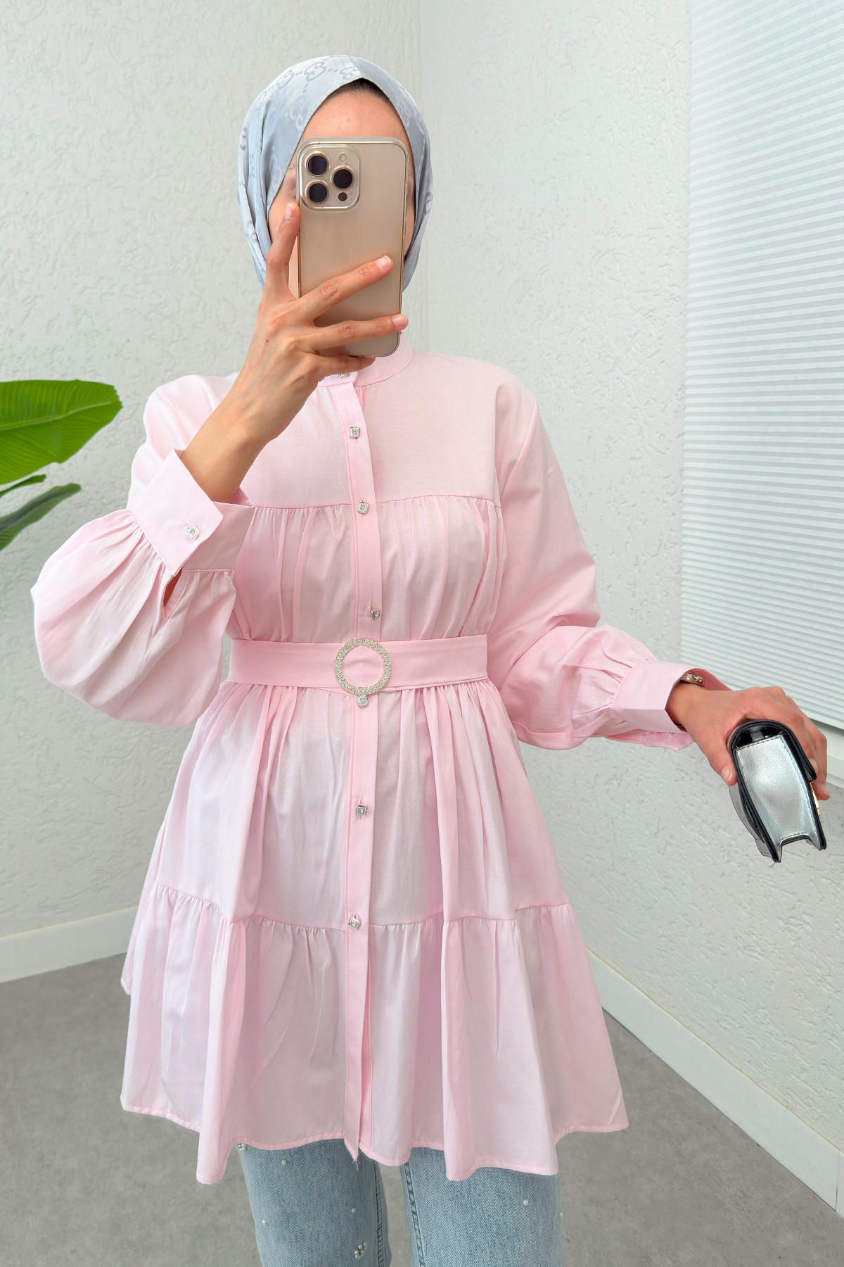 Kemer Detaylı Kat Kat Tunik 2140 - PEMBE |  