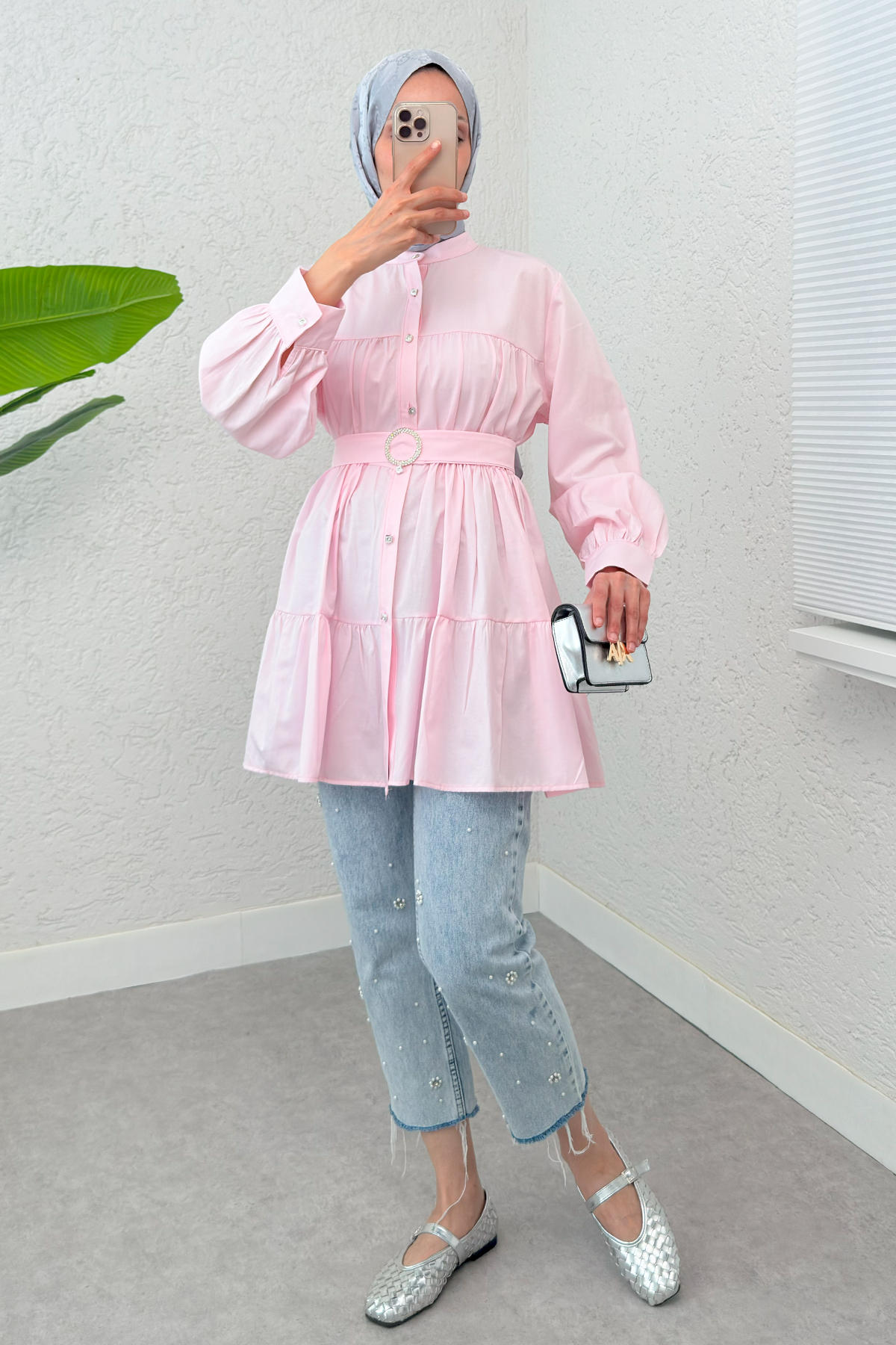 Kemer Detaylı Kat Kat Tunik 2140 - PEMBE |  