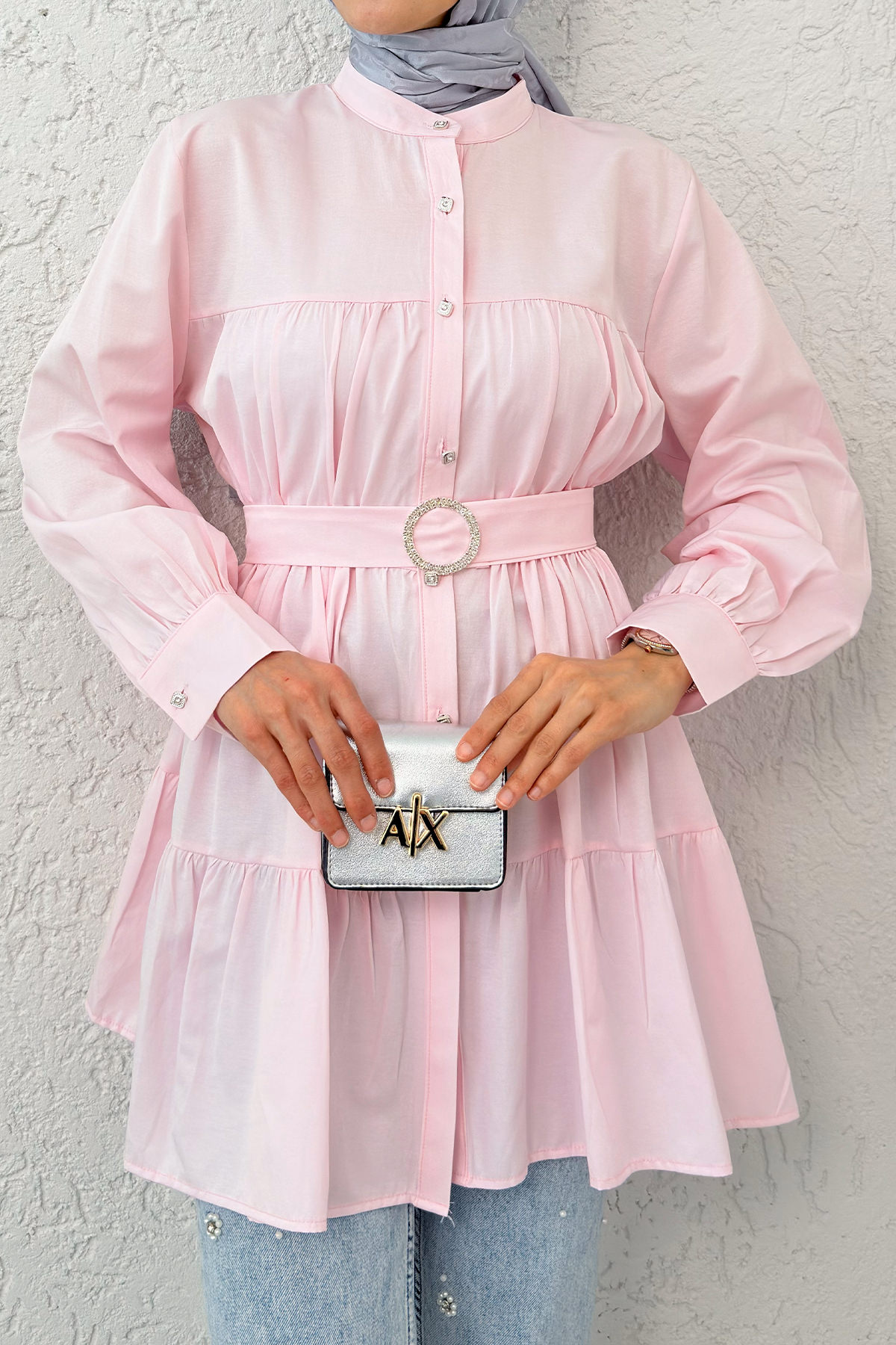 Kemer Detaylı Kat Kat Tunik 2140 - PEMBE |  