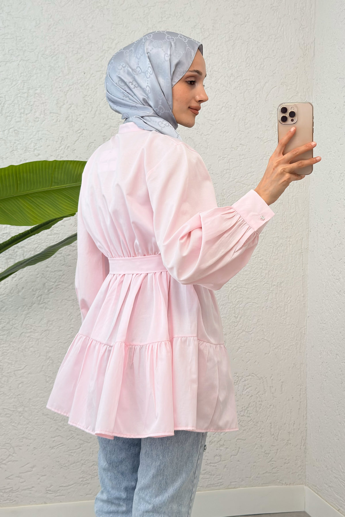 Kemer Detaylı Kat Kat Tunik 2140 - PEMBE |  