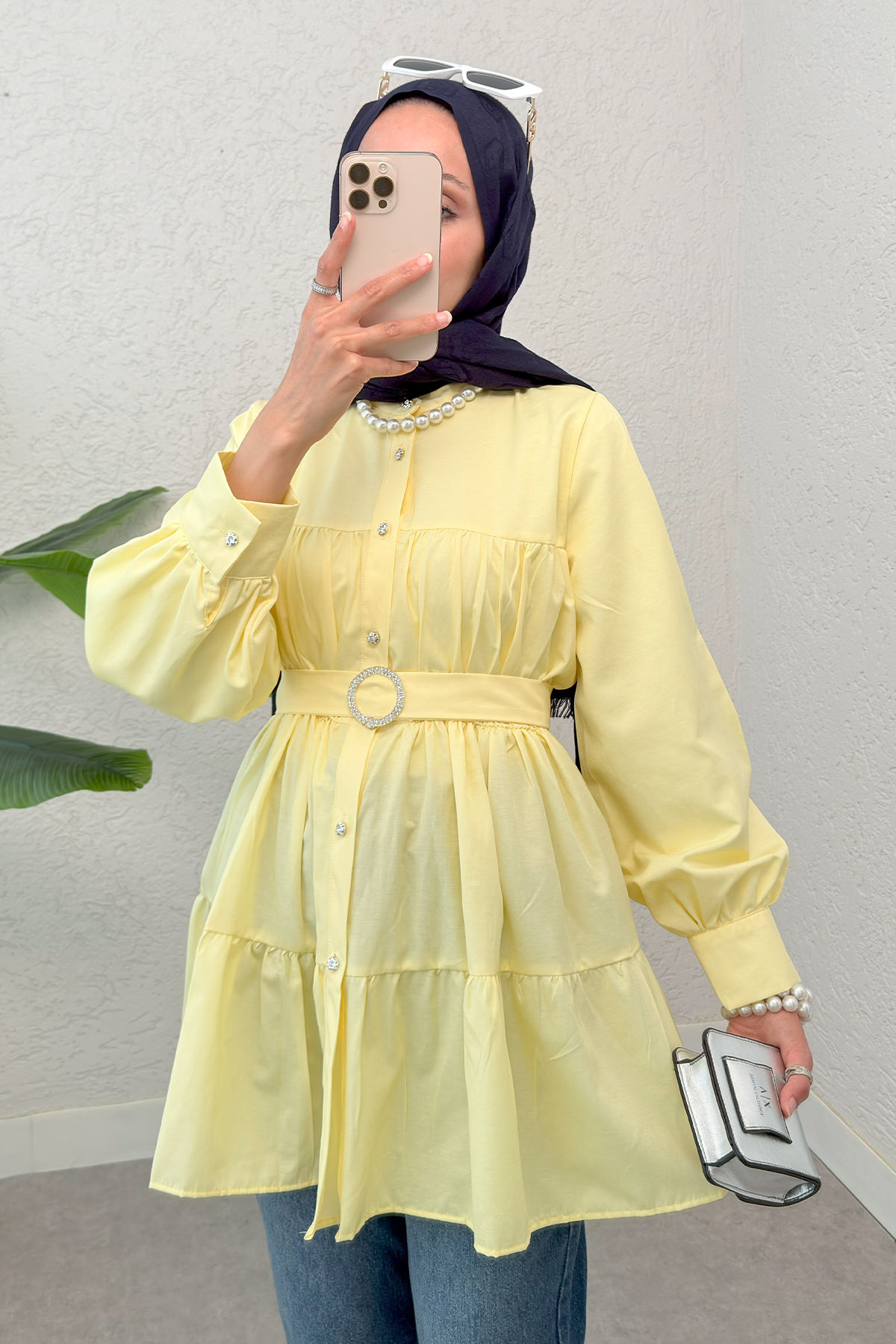 Kemer Detaylı Kat Kat Tunik 2140 - SARI |  