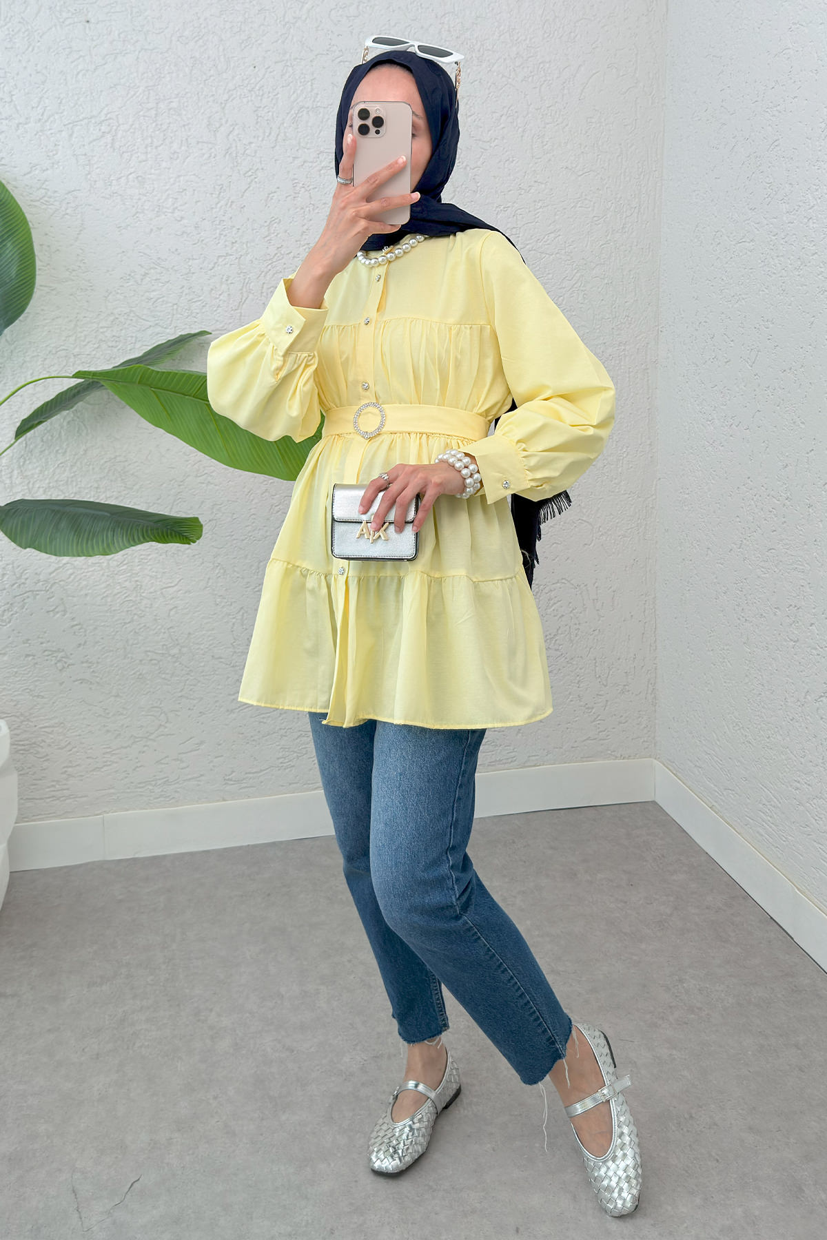 Kemer Detaylı Kat Kat Tunik 2140 - SARI |  