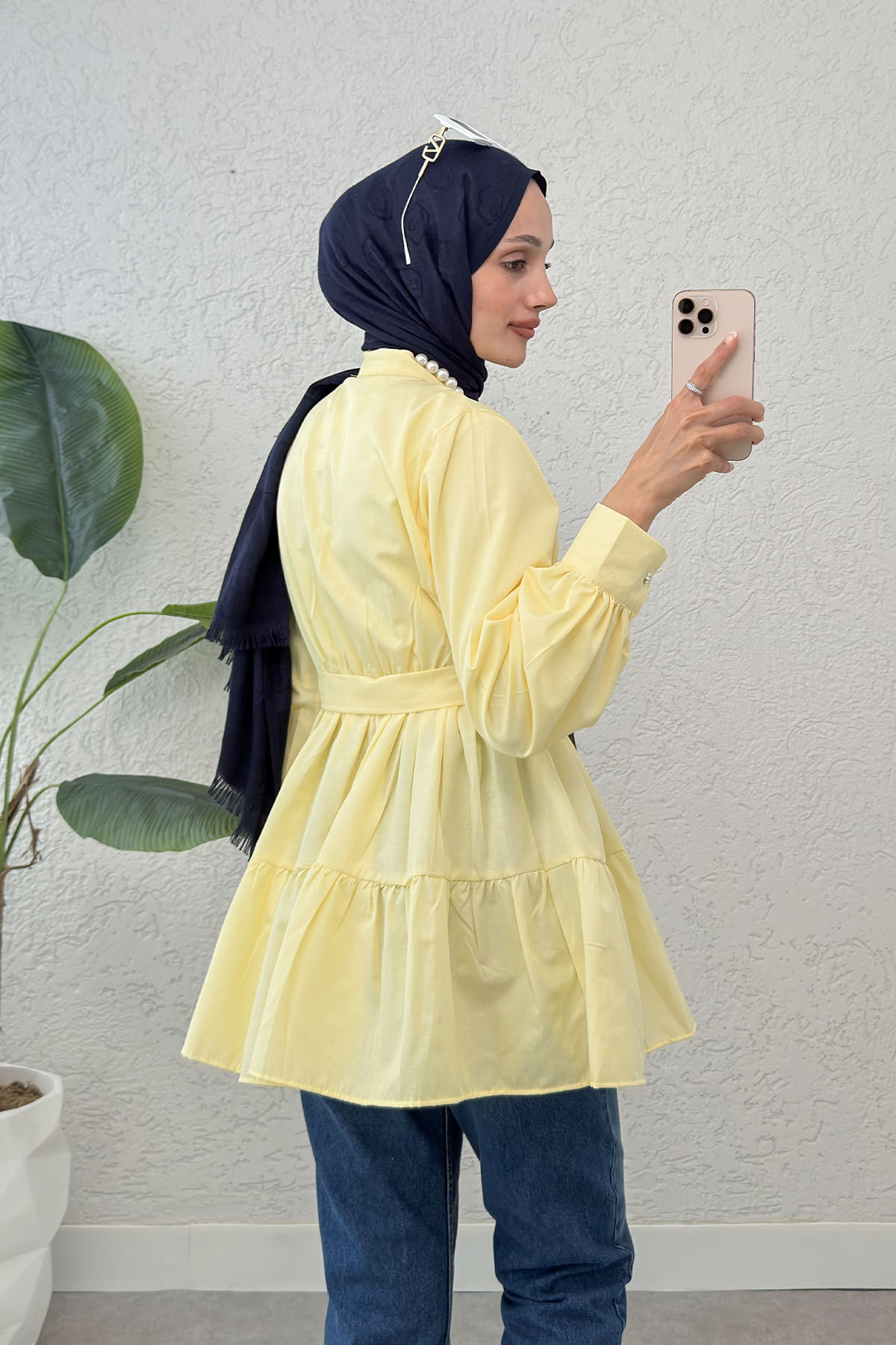 Kemer Detaylı Kat Kat Tunik 2140 - SARI |  