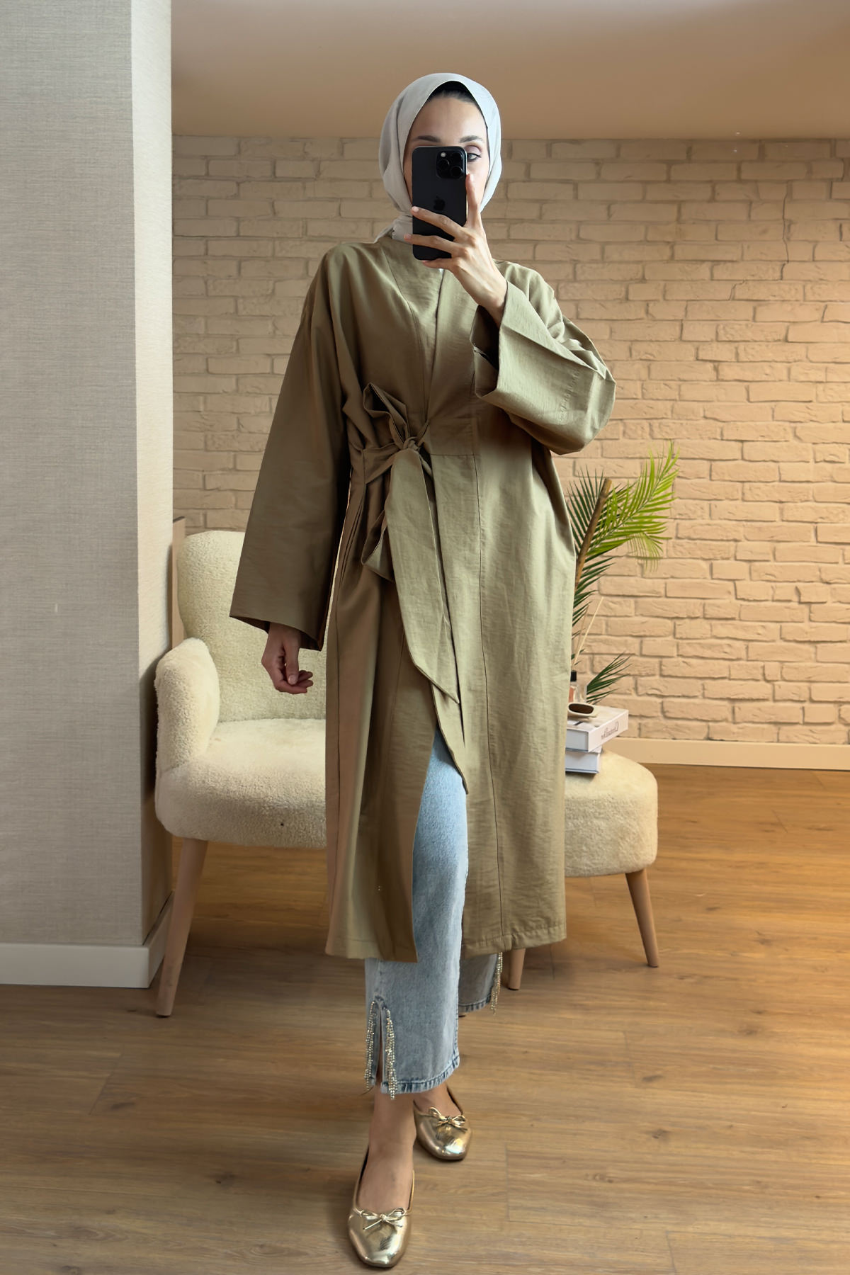 2165 Yandan Bağlamalı Kimono - HAKİ |  