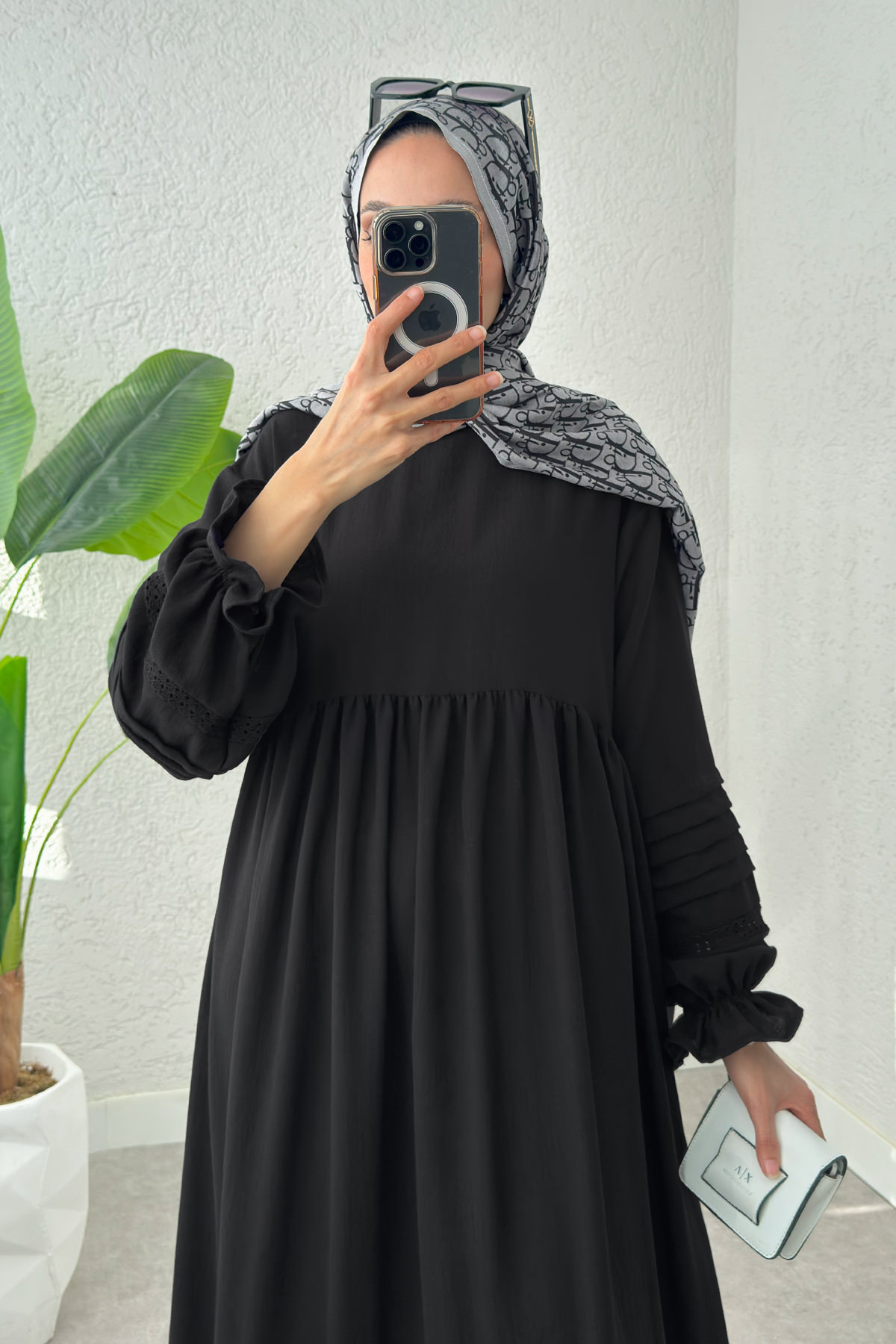 Fisto Detaylı Tesettür Elbise 2207 - SİYAH |  