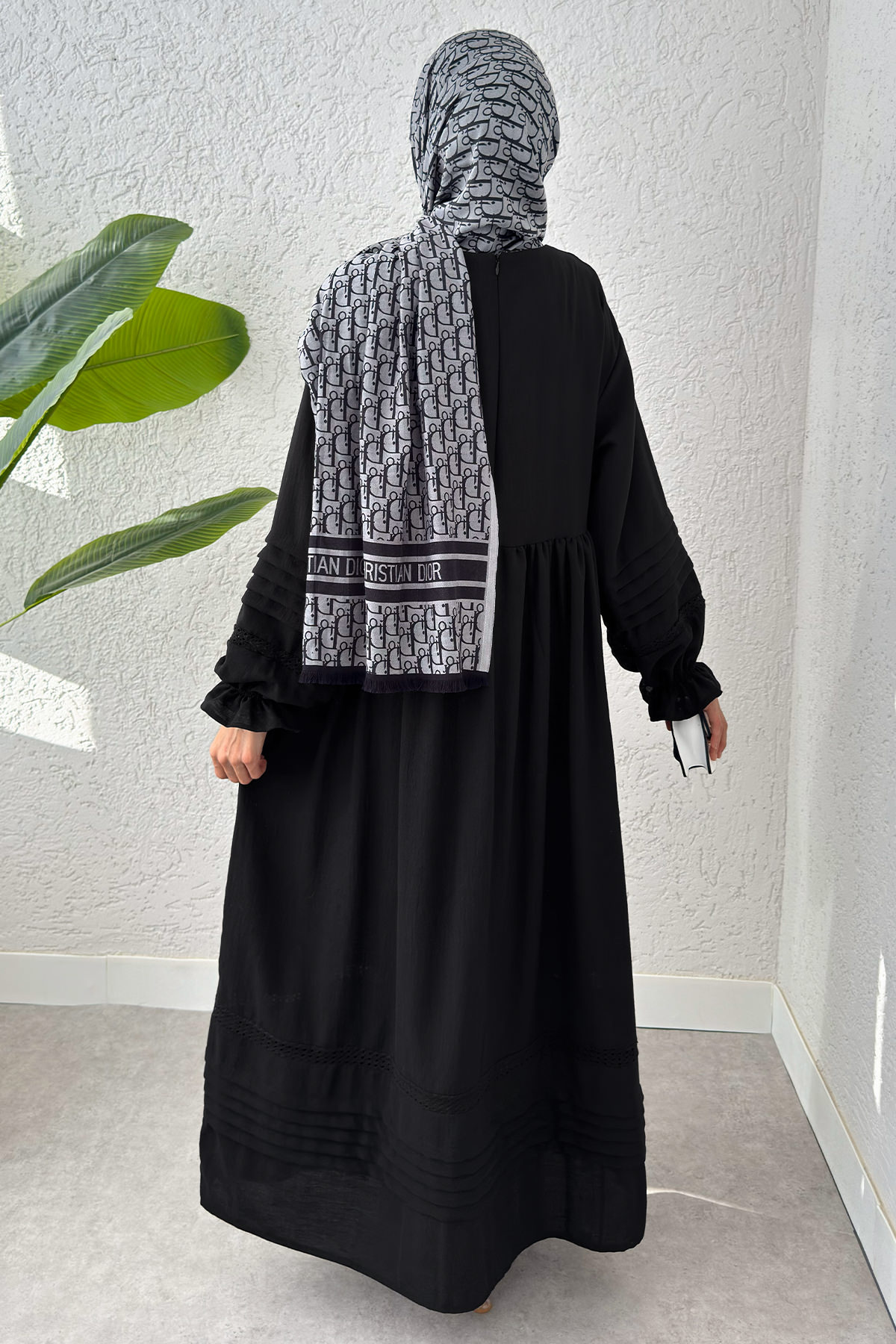 Fisto Detaylı Tesettür Elbise 2207 - SİYAH |  