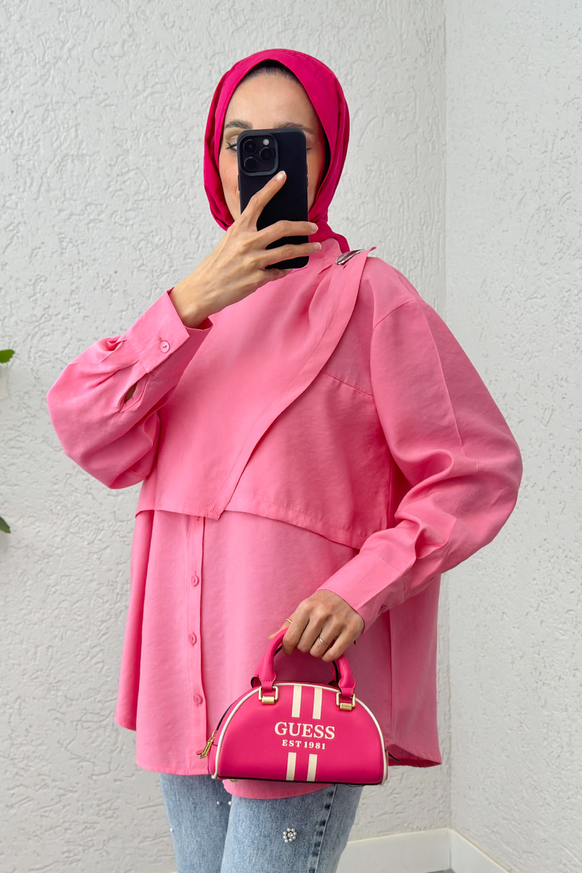 Broş Detaylı Tesettür Tunik 2264 - PEMBE |  