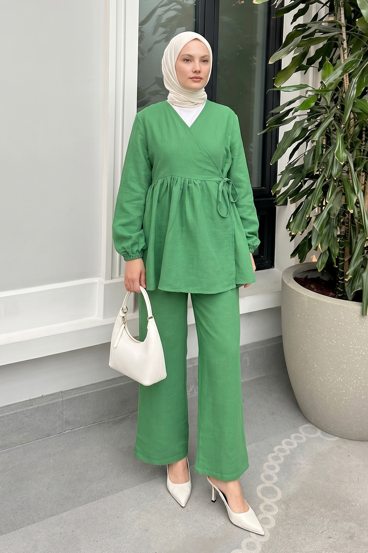 Çapraz Bağlamalı Kimono Takım 43457 - YEŞİL |  