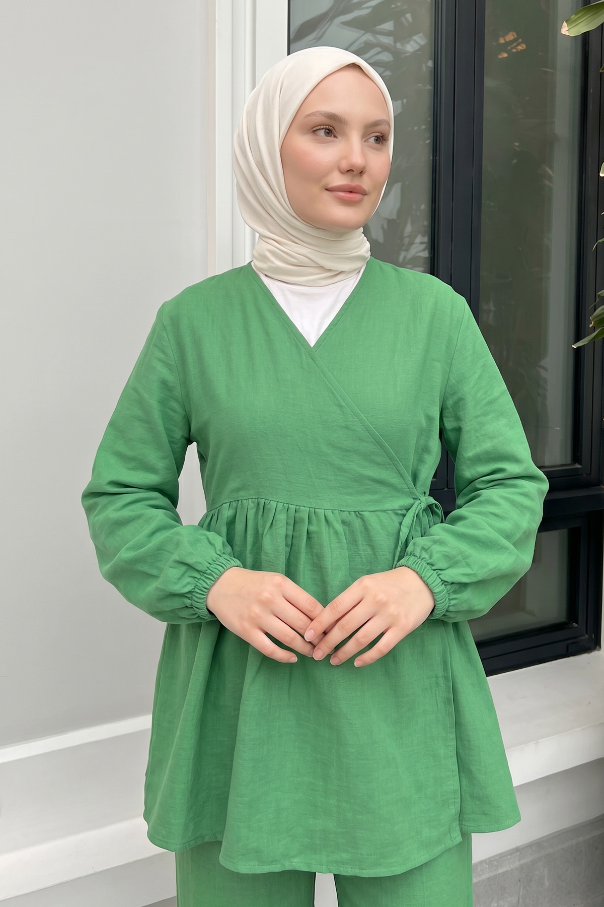 Çapraz Bağlamalı Kimono Takım 43457 - YEŞİL |  