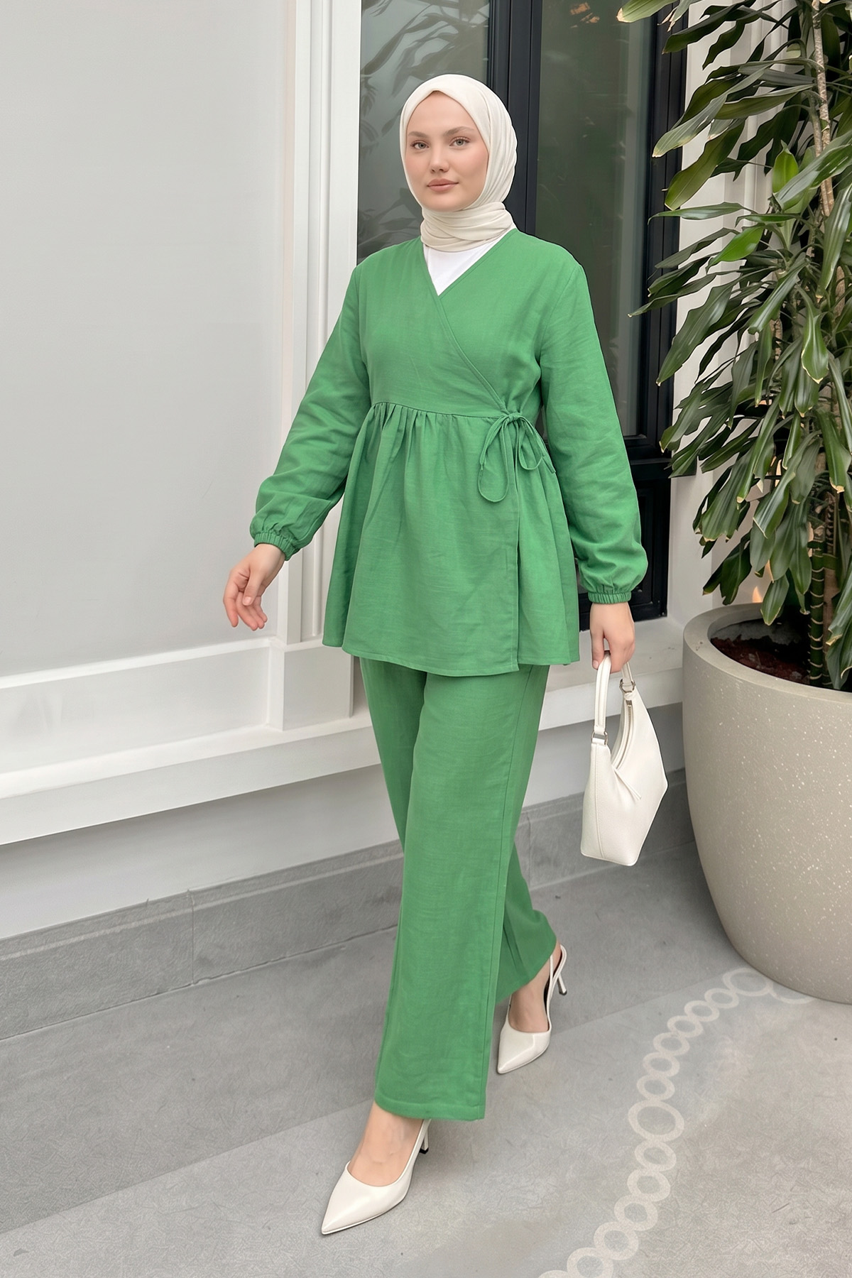 Çapraz Bağlamalı Kimono Takım 43457 - YEŞİL |  