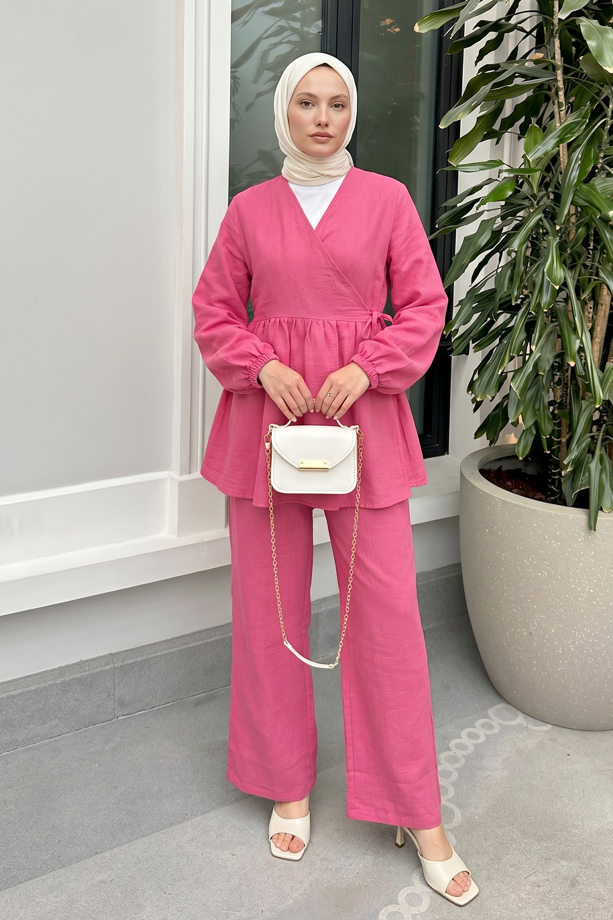 Çapraz Bağlamalı Kimono Takım 43457 - FUŞYA |  