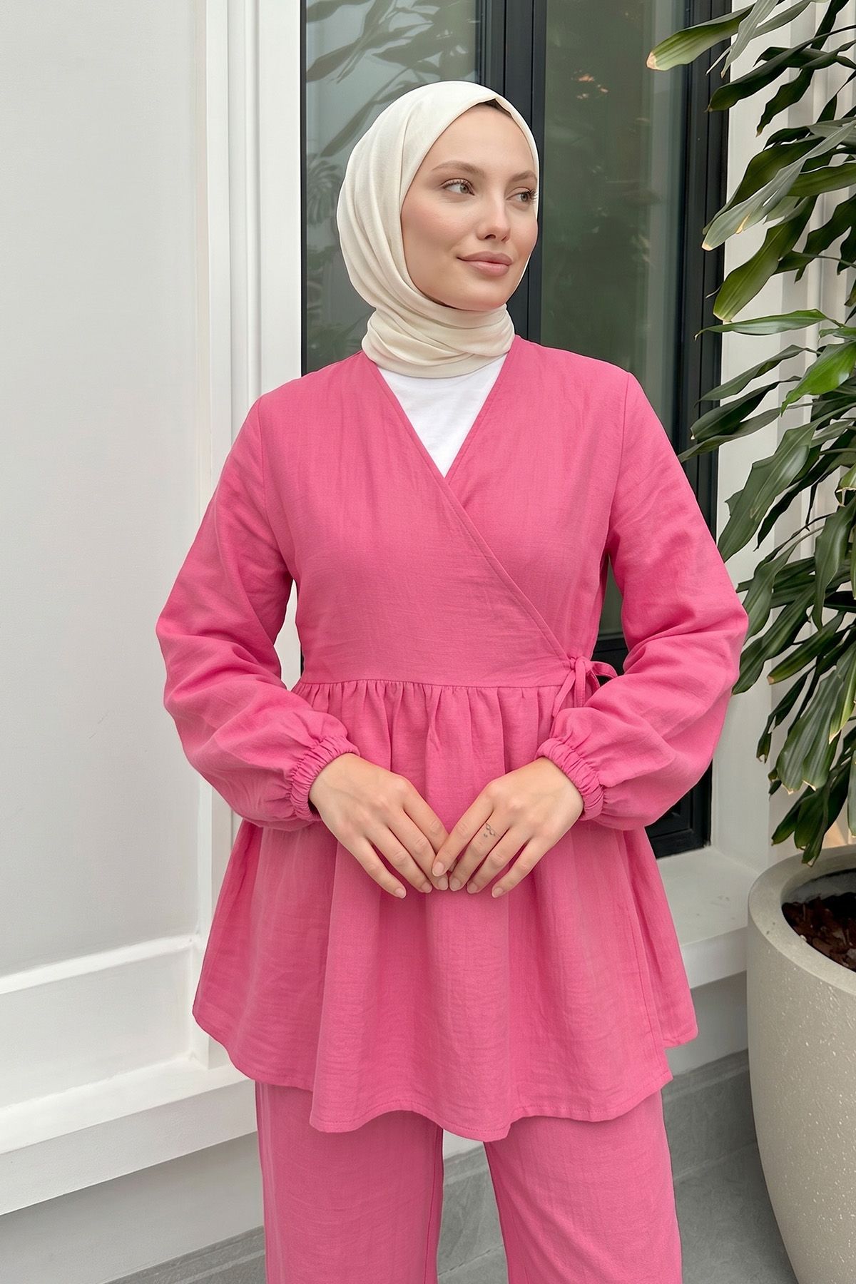 Çapraz Bağlamalı Kimono Takım 43457 - FUŞYA |  