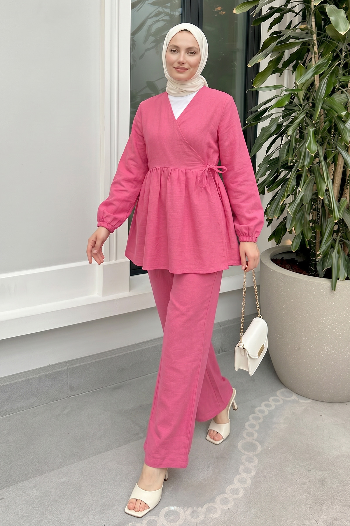Çapraz Bağlamalı Kimono Takım 43457 - FUŞYA |  