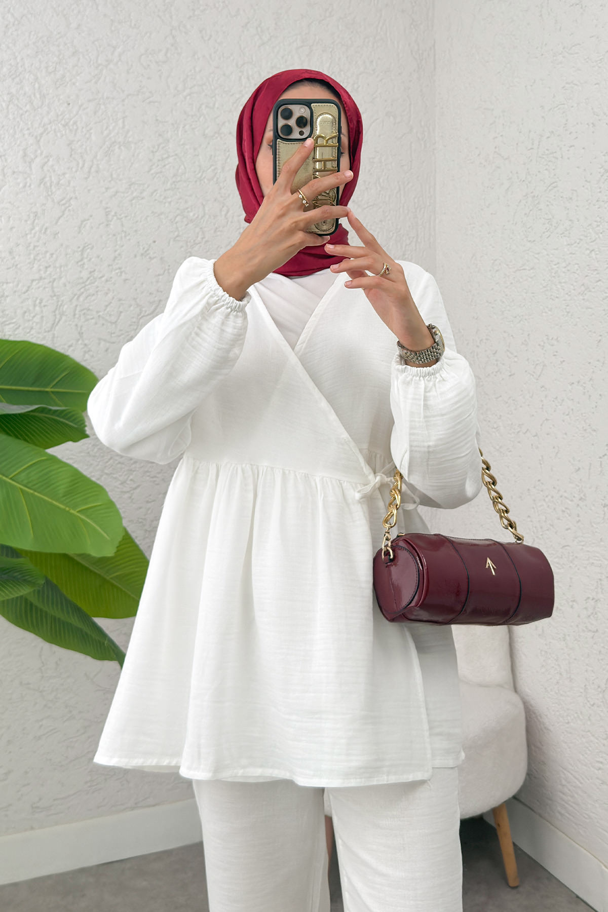 Çapraz Bağlamalı Kimono Takım 43457 - KREM |  