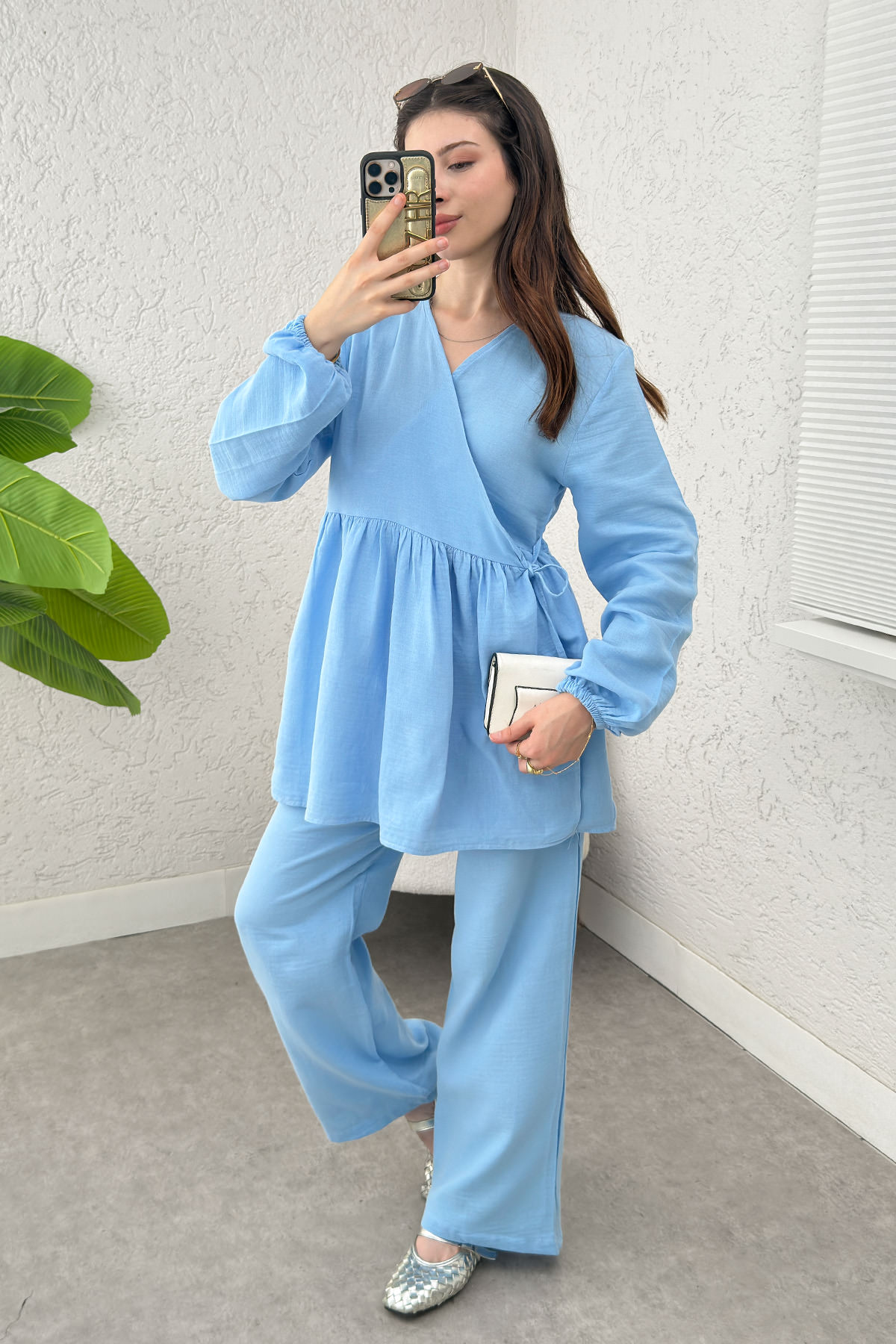 Çapraz Bağlamalı Kimono Takım 43457 - MAVİ |  