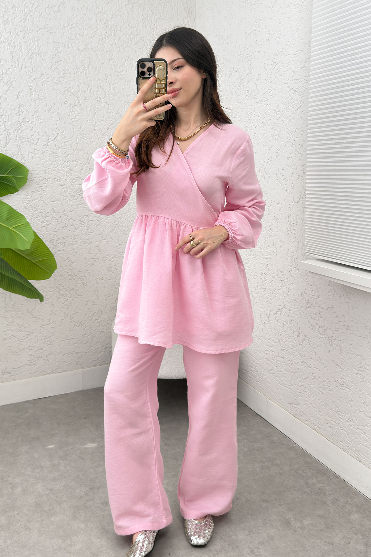 Çapraz Bağlamalı Kimono Takım 43457 - PEMBE |  